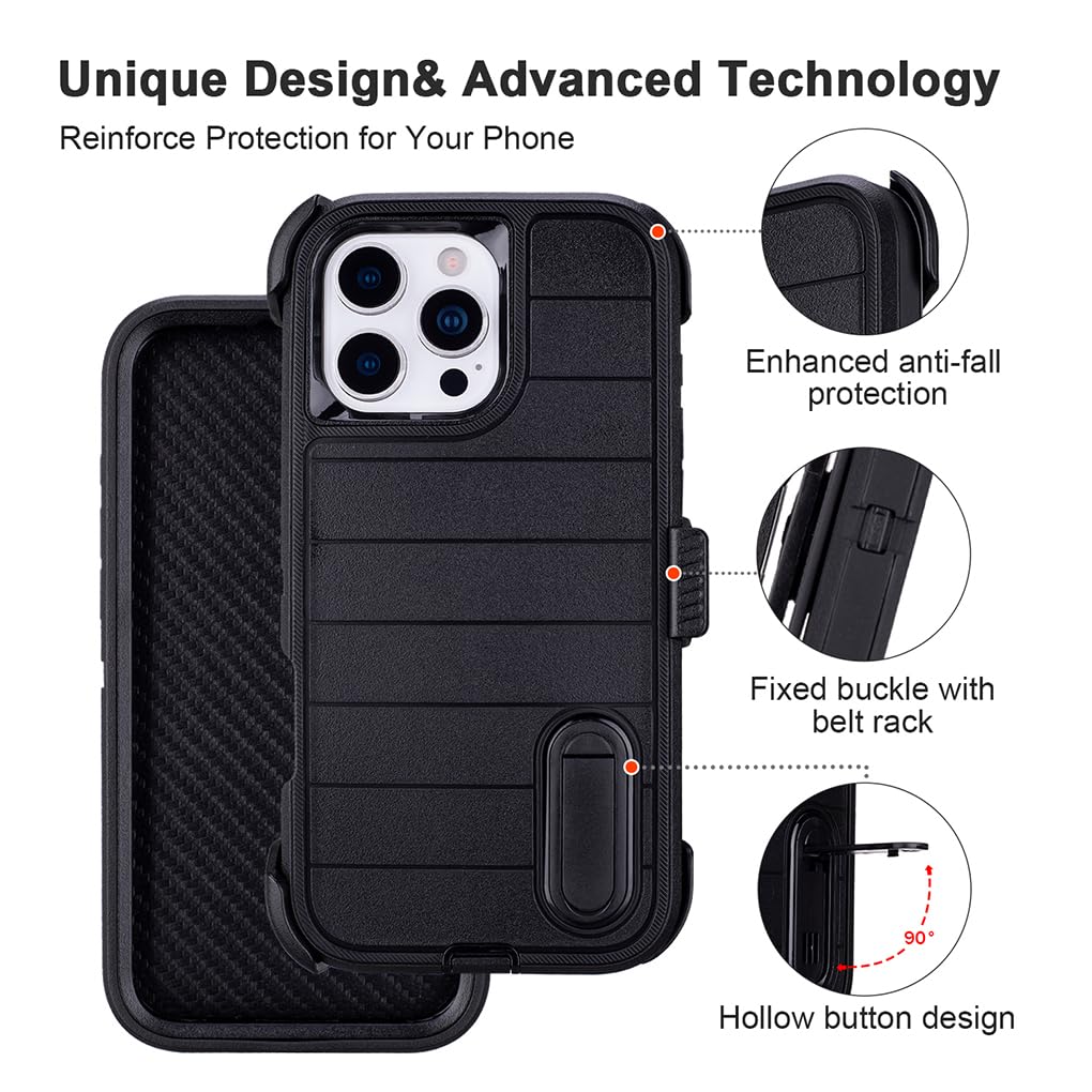 for Phone Case iPhone 16 Pro Max Case Black with Belt Clip Heavy Duty Holster for Shockproof Cases,3 Layers of Sturdy,Military Grade Defender Cover for iPhone 16 Pro Max Cases Black 6.9 Inch