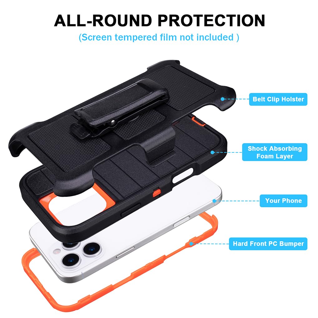 for Phone Case iPhone 16 Pro Max Case Black with Belt Clip Heavy Duty Holster for Shockproof Cases,3 Layers of Sturdy,Military Grade Defender Cover for iPhone 16 Pro Max Cases Black 6.9 Inch