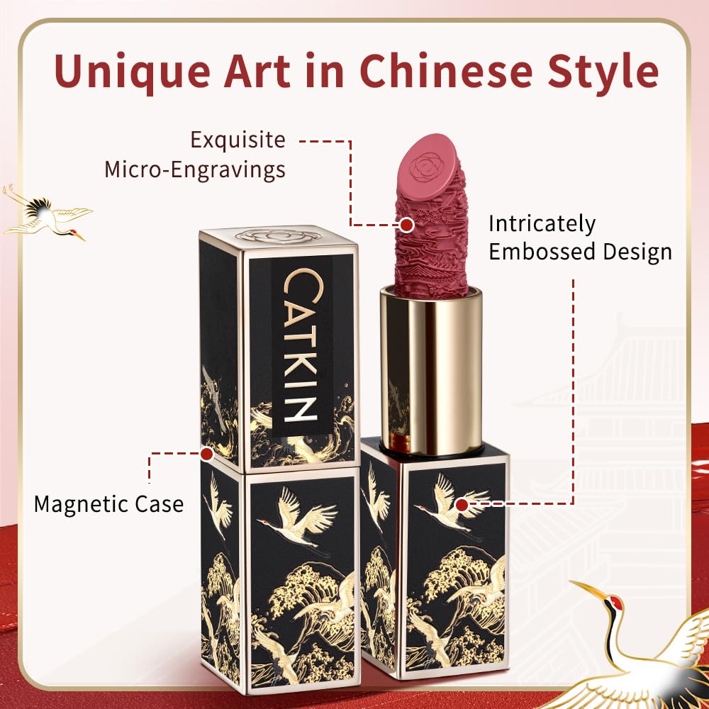 Catkin Lipstick 3pcs Set for Women, Full Coverage Shimmer Glow Finish, Long Lasting Weightless with Hydrating Creamy Texture 04