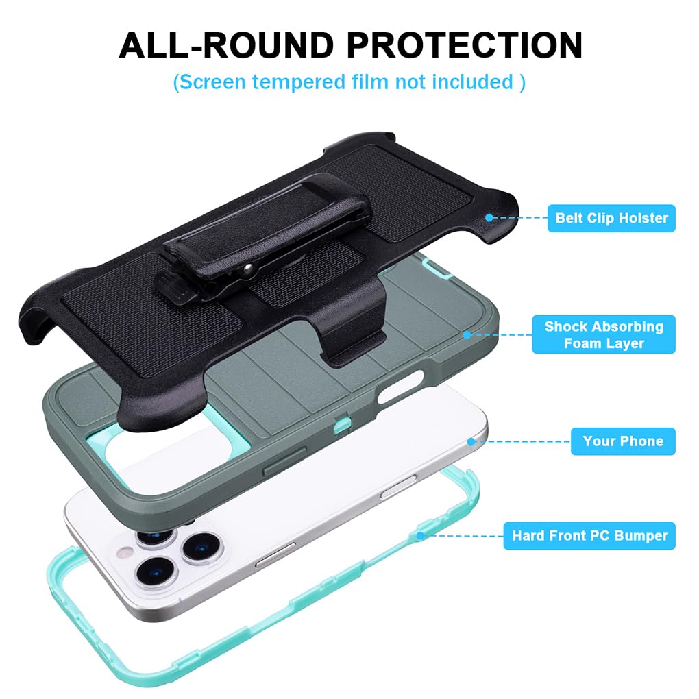for Phone Case iPhone 16 Pro Max Case Black with Belt Clip Heavy Duty Holster for Shockproof Cases,3 Layers of Sturdy,Military Grade Defender Cover for iPhone 16 Pro Max Cases Black 6.9 Inch