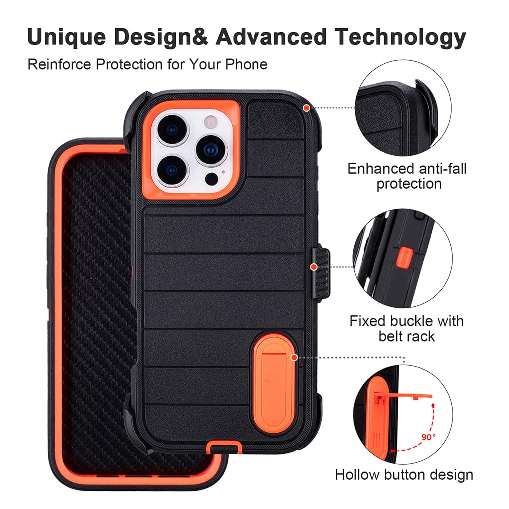 for Phone Case iPhone 16 Pro Max Case Black with Belt Clip Heavy Duty Holster for Shockproof Cases,3 Layers of Sturdy,Military Grade Defender Cover for iPhone 16 Pro Max Cases Black 6.9 Inch