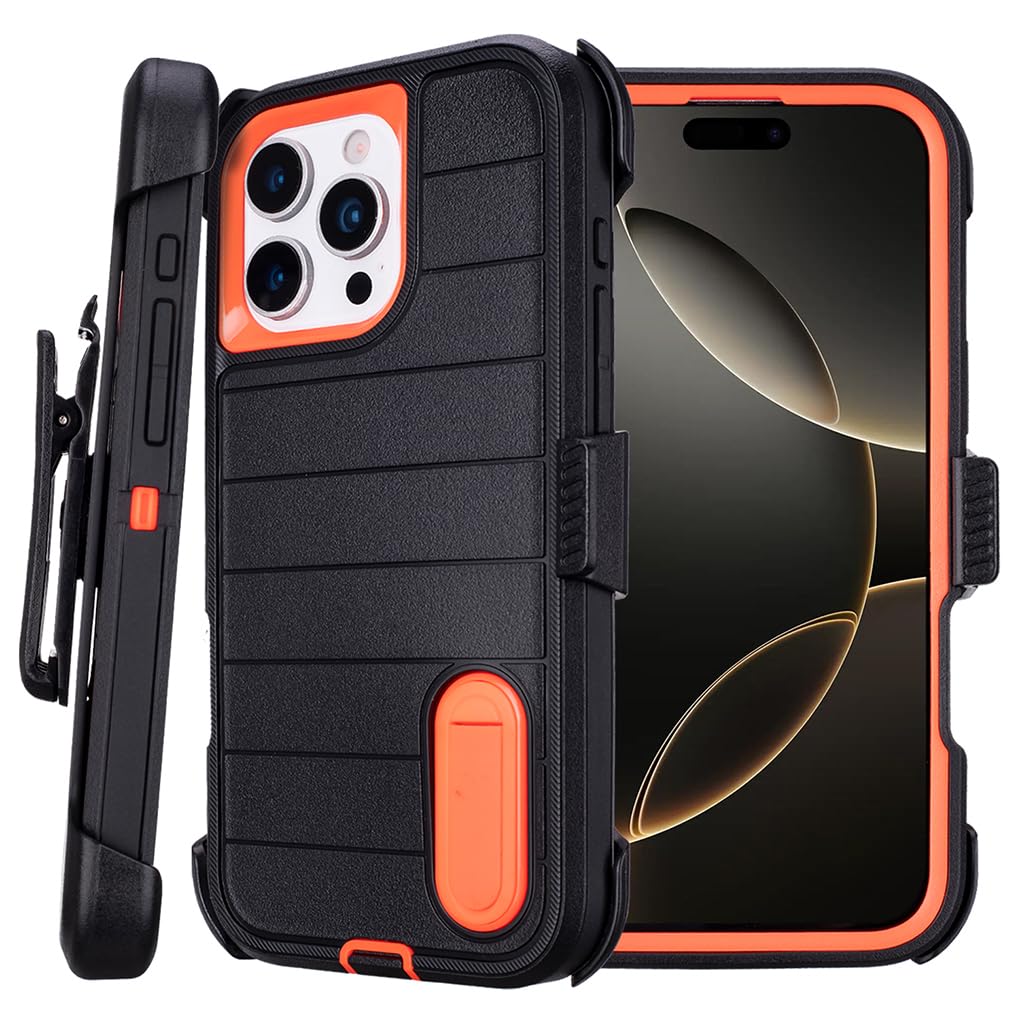 for Phone Case iPhone 16 Pro Max Case Black with Belt Clip Heavy Duty Holster for Shockproof Cases,3 Layers of Sturdy,Military Grade Defender Cover for iPhone 16 Pro Max Cases Black 6.9 Inch
