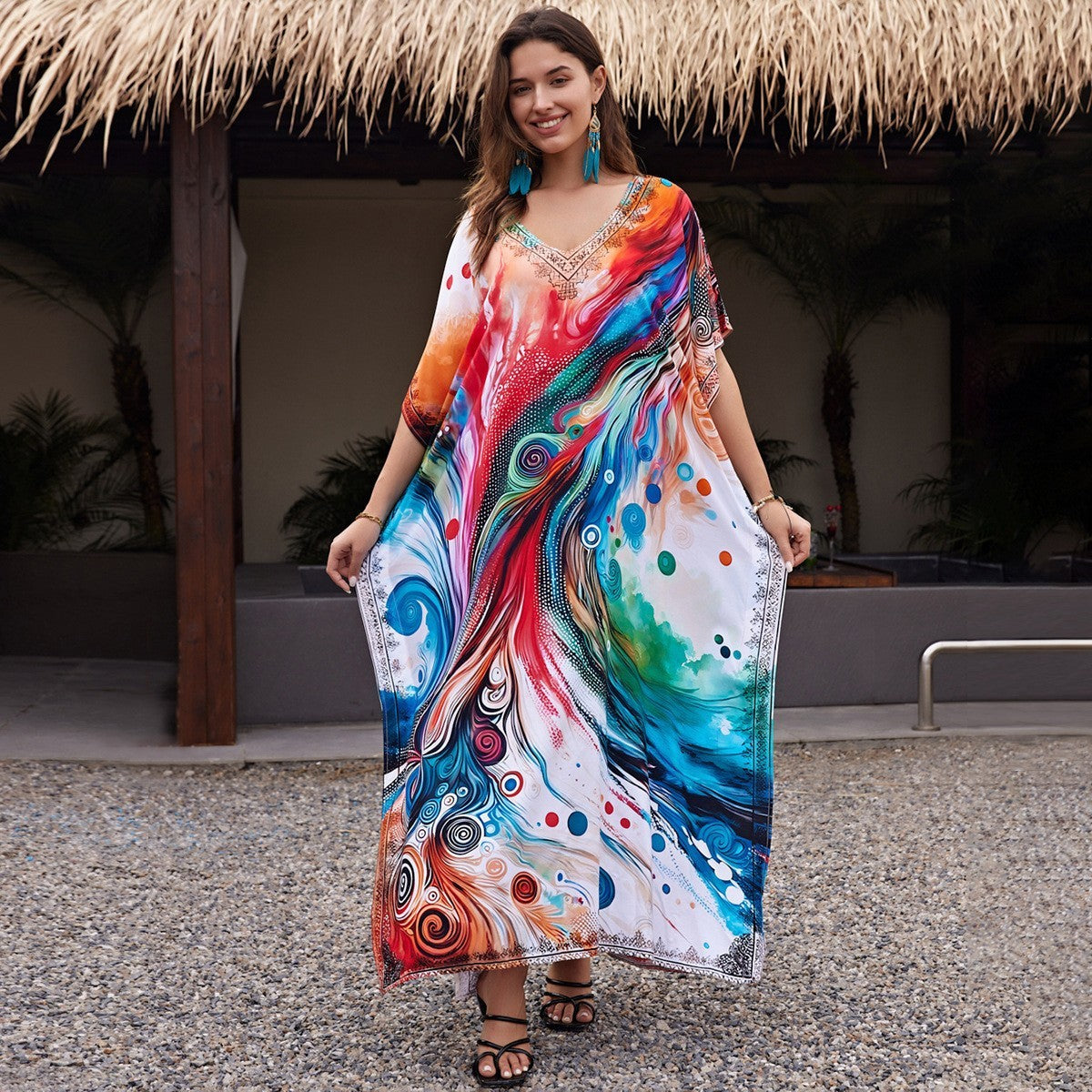 Plus Size Robe Blouse Beach Bikini Vacation Coat Dress Women