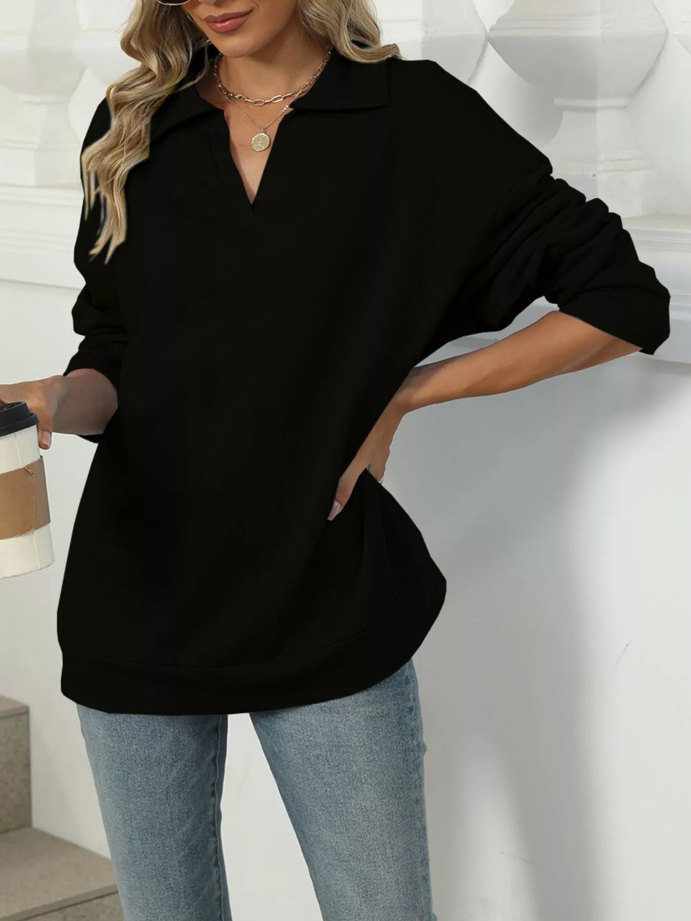 Johnny Collar Long Sleeve Sweatshirt