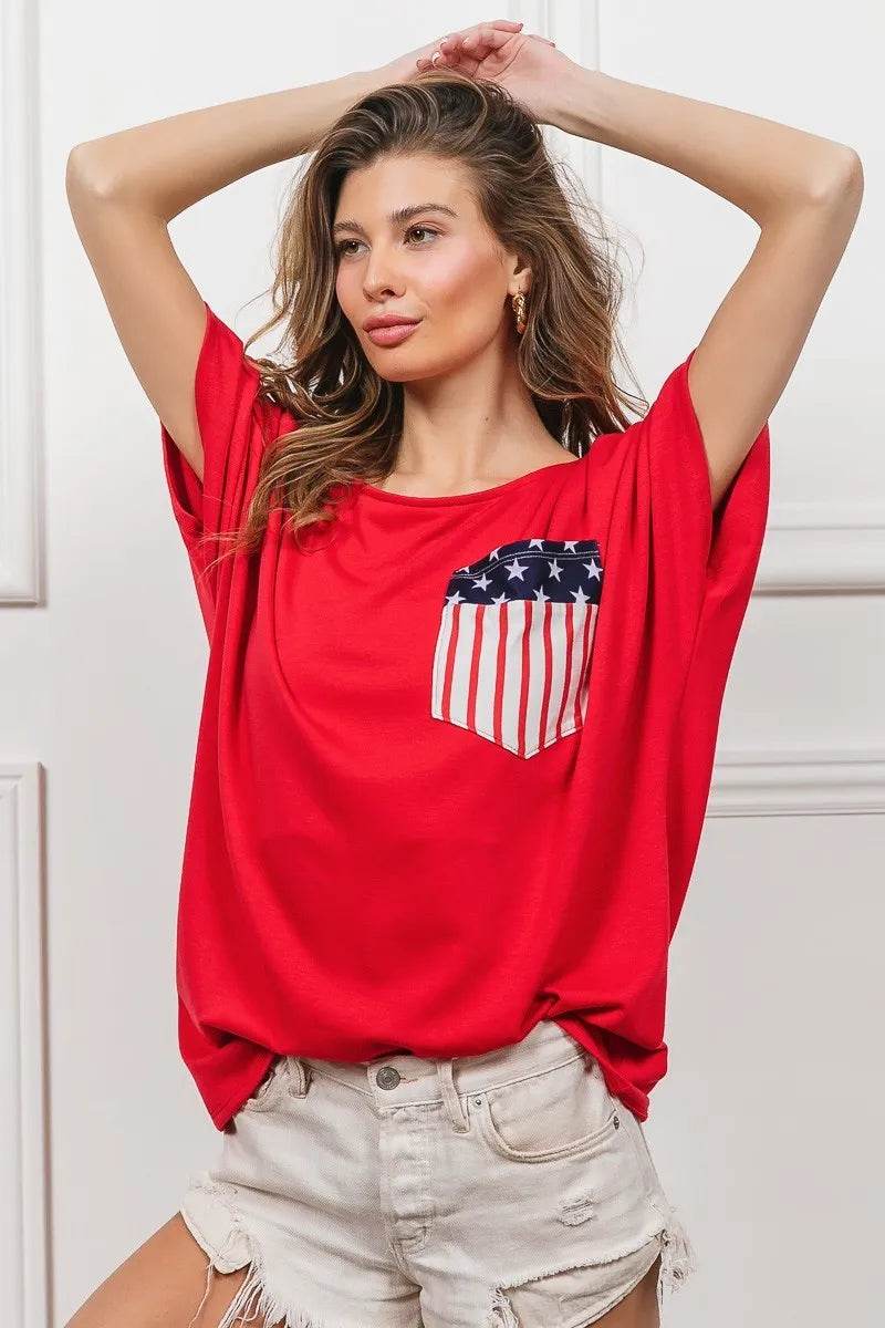 BiBi French Terry With Front Pocket Dolman Sleeves Top