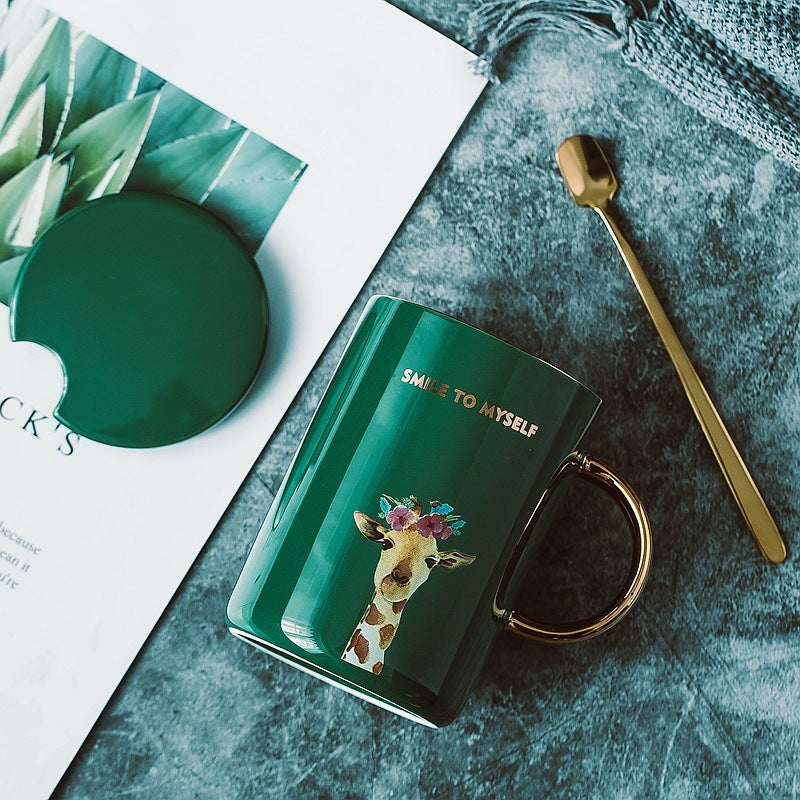 Creative mug with gold painted animal ceramic mug