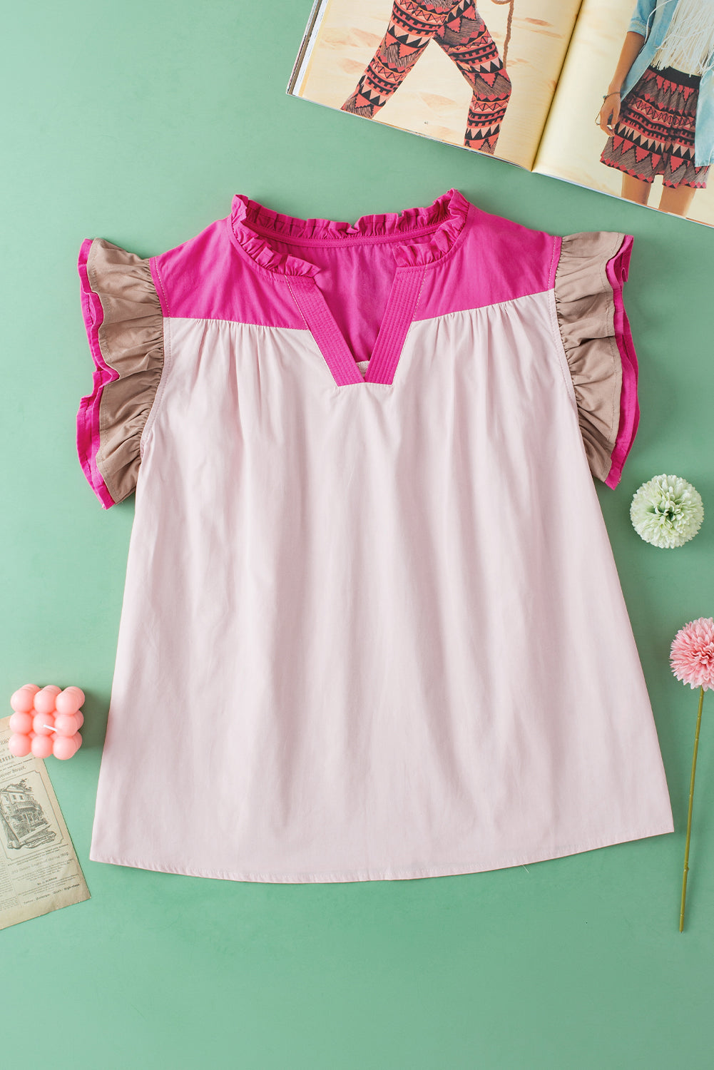 Maci Ruffled Sleeve Frill V Neck Blouse