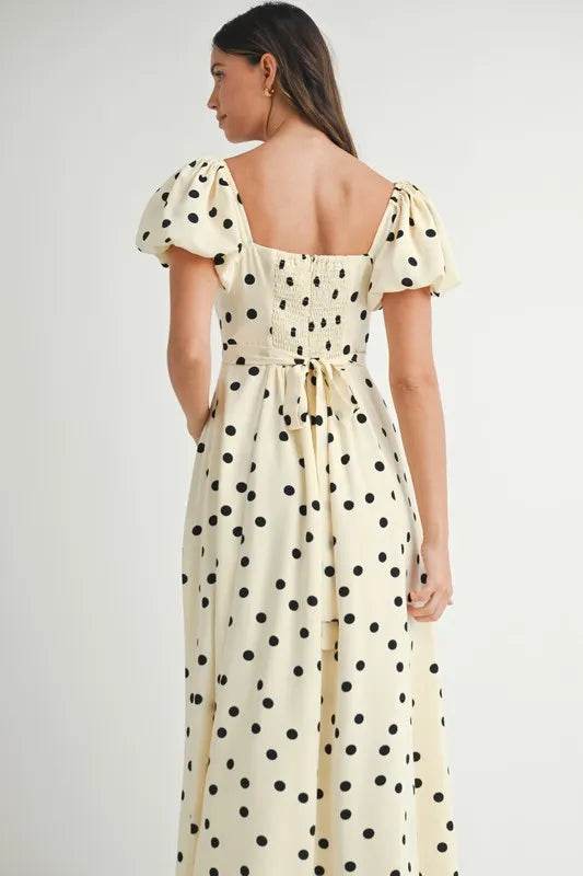 MABLE Polka Dot Puff Sleeve Midi Dress