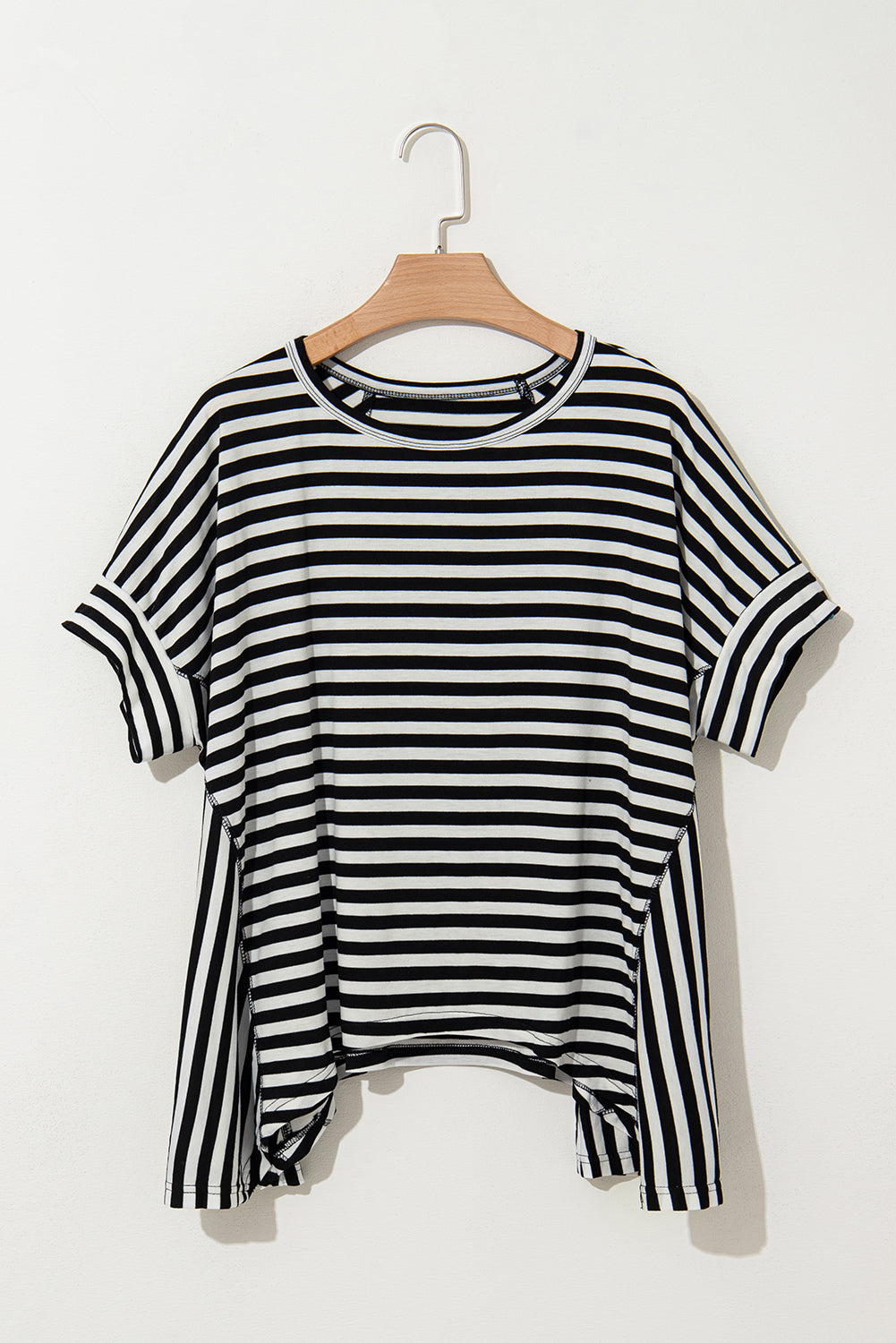 Alia Stripe Batwing Sleeve Crewneck Oversized Top