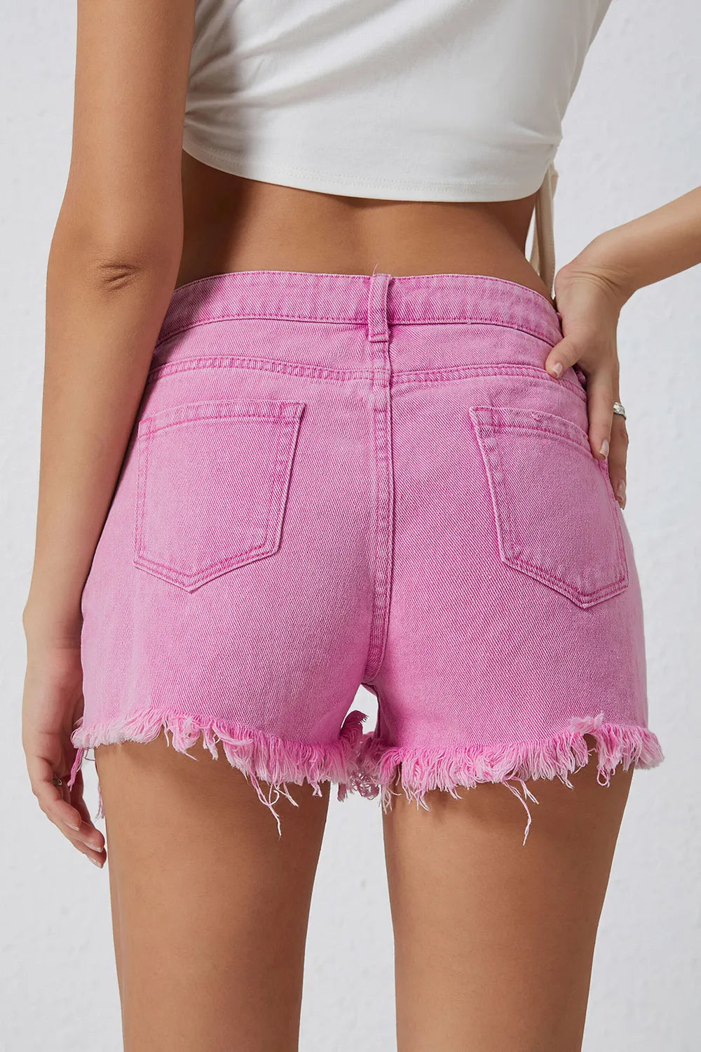 Crossover Cutie High Rise Distressed Denim Shorts