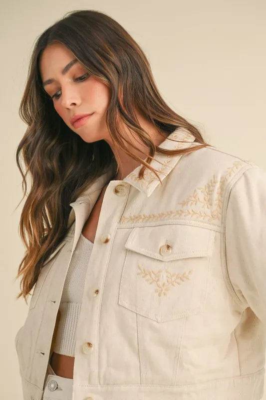 MABLE Embroidered Quilted Cropped Jacket