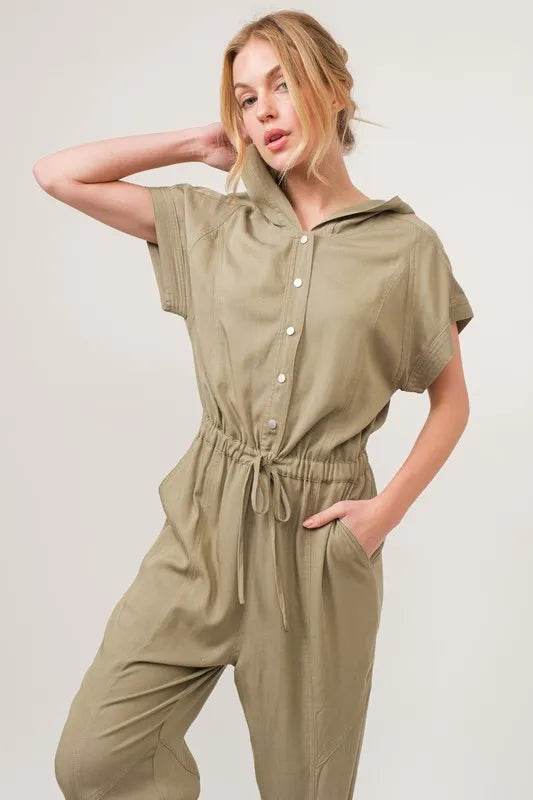 And The Why Washed Short Sleeve Hooded Jumpsuit