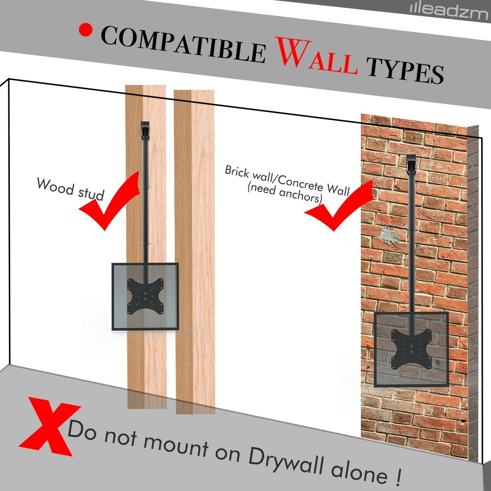TV Ceiling Bracket, Length Adjustable 360 Degree Rotation, Up And Down 5-15 Degrees, Load Capacity 25kg