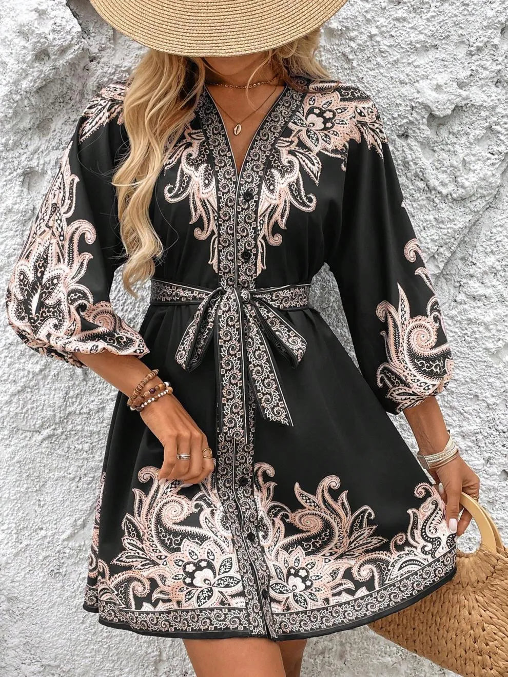 Boho Luxe Paisley Belted Mini Dress
