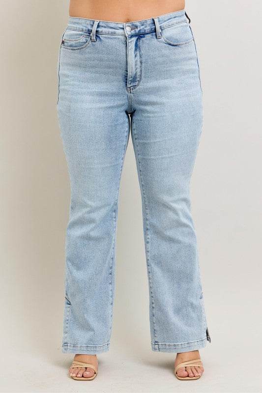 Judy Blue Full Size Tummy Control Vintage Wash Side Slit Slim Boot Jeans Plus Size