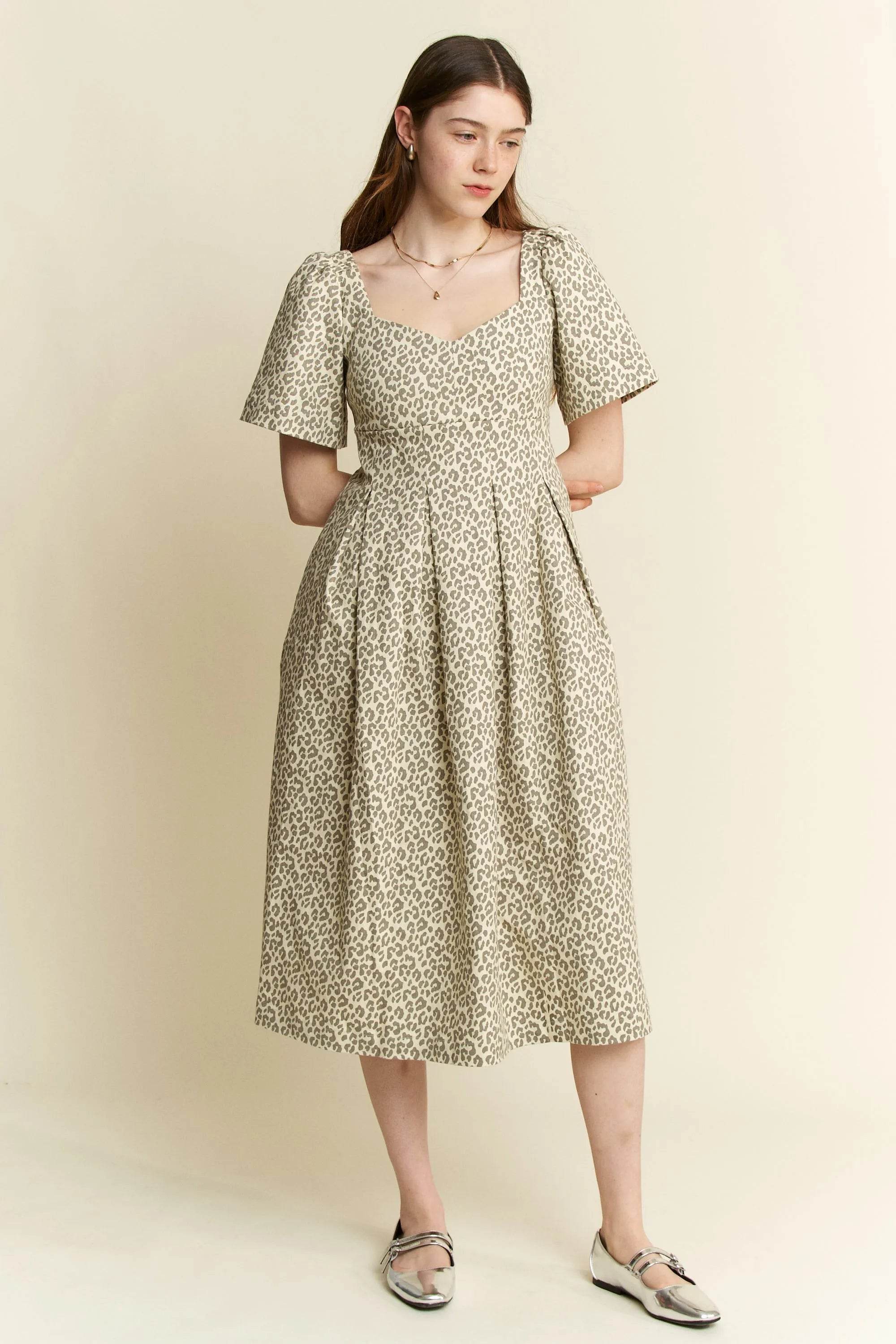 Jade By Jane Full Size Leopard Print Bell Sleeve Midi Dress Plus Size