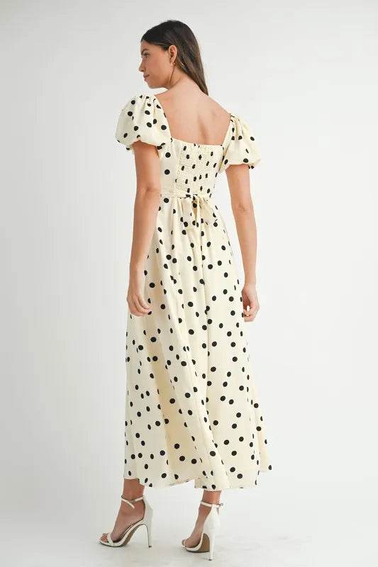 MABLE Polka Dot Puff Sleeve Midi Dress