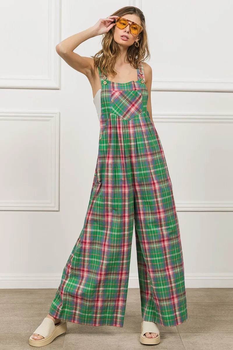 BiBi Multi Color Check Plaid Overall