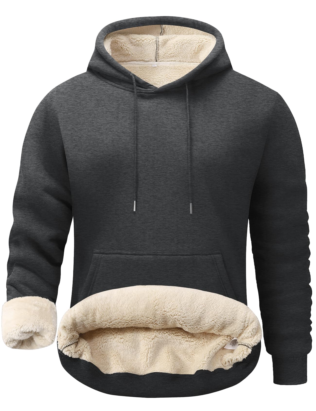 Flygo Men's Casual Fleece Sherpa Lined Hoodie Winter Warm Pullover Hooded Sweatshirt(Black-XL)