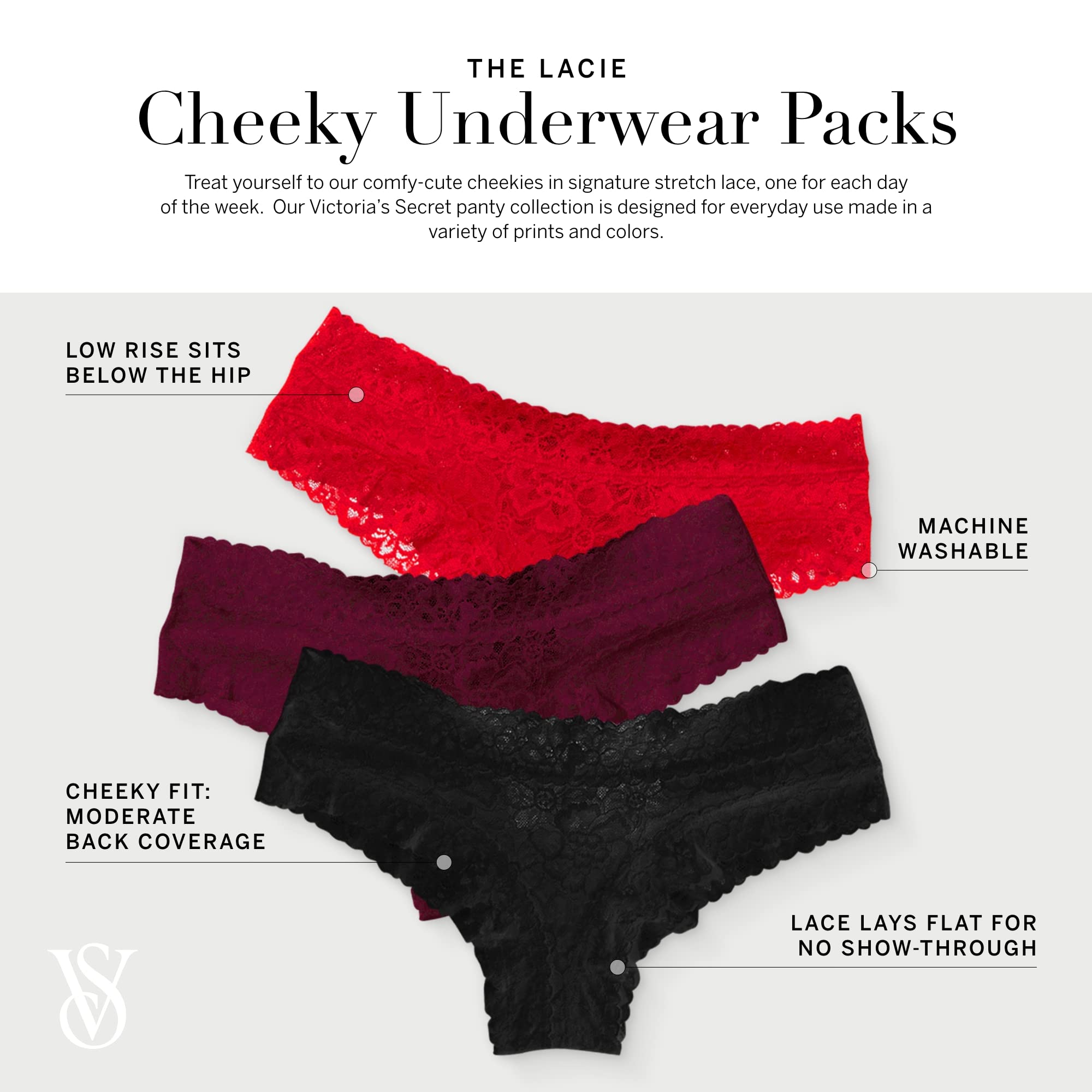 Victoria's Secret Women's Lace Cheeky Underwear, Minimal Coverage Panties for Women, Multi Pack (XS-XXL)