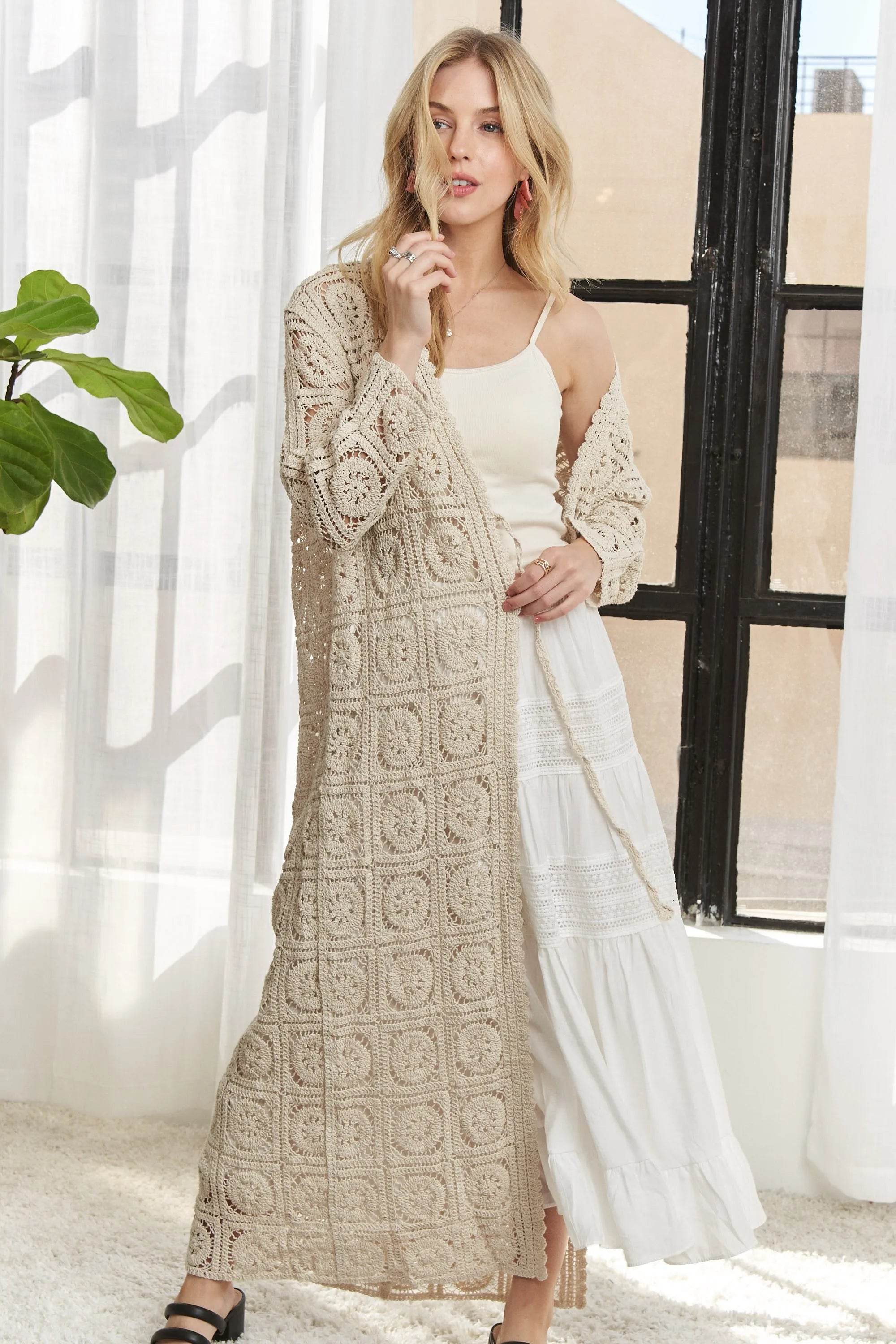 ADORA Long Sleeves Crochet Elastic Cardigan