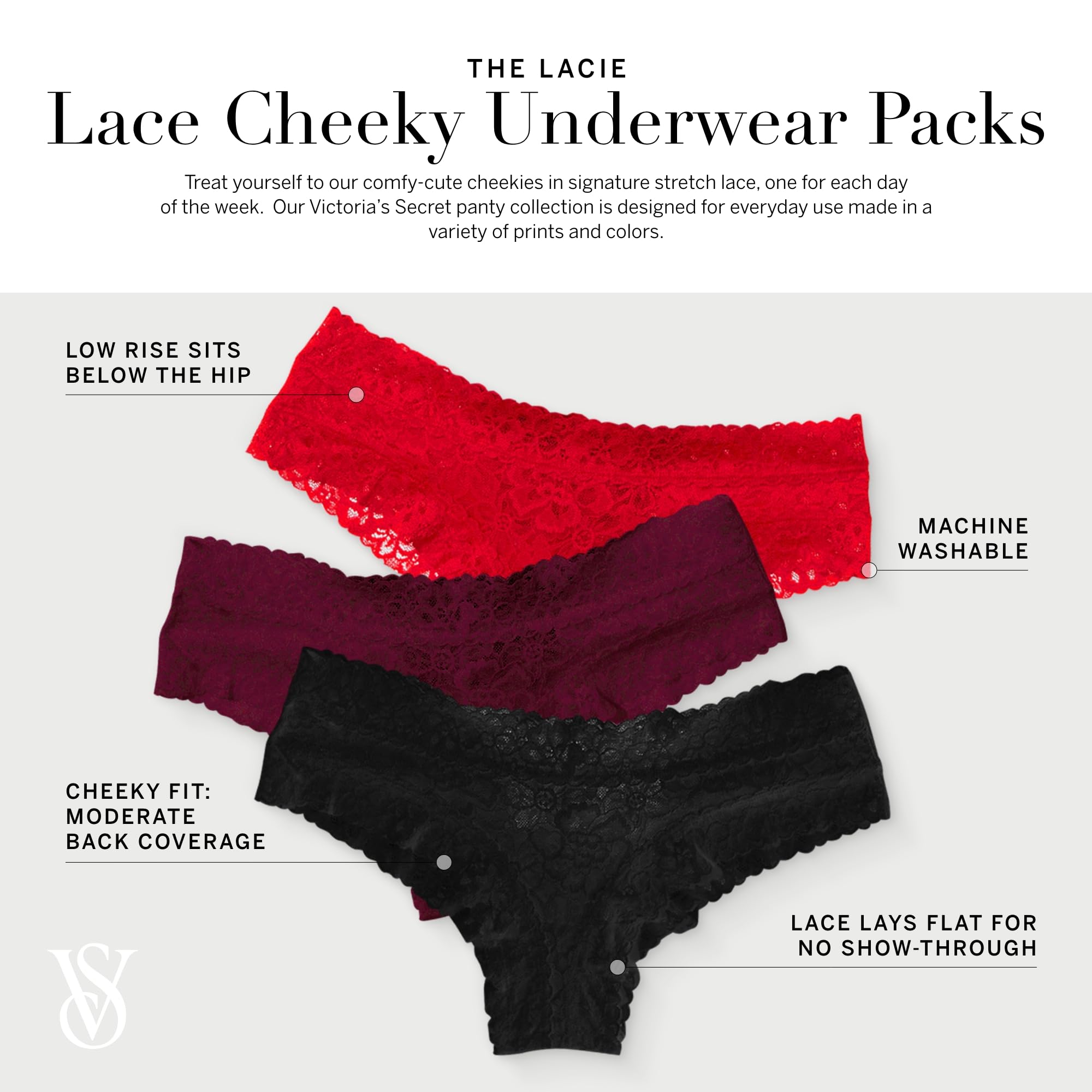 Victoria's Secret Women's Lace Cheeky Underwear, Minimal Coverage Panties for Women, Multi Pack (XS-XXL)