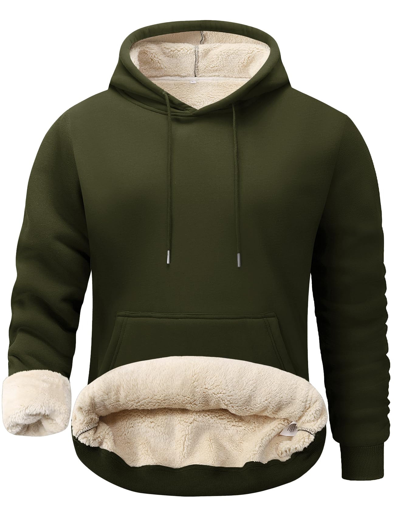 Flygo Men's Casual Fleece Sherpa Lined Hoodie Winter Warm Pullover Hooded Sweatshirt(Black-XL)