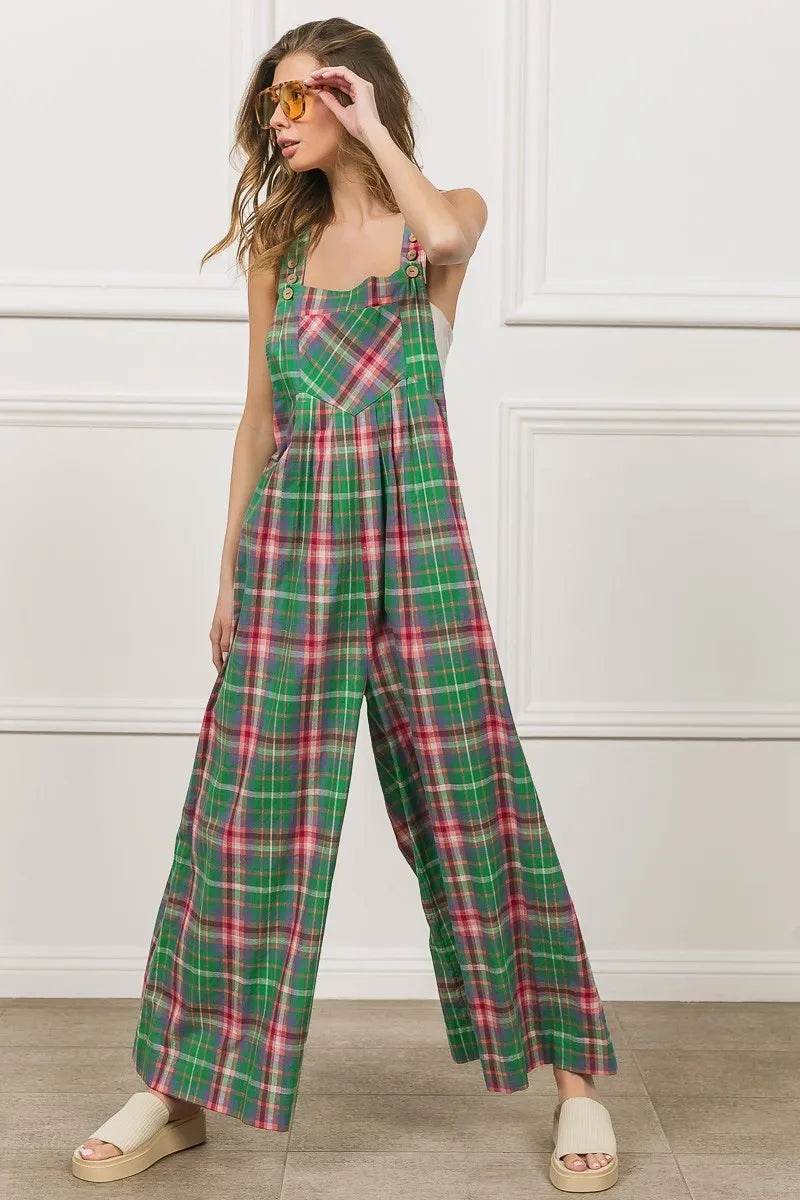 BiBi Multi Color Check Plaid Overall