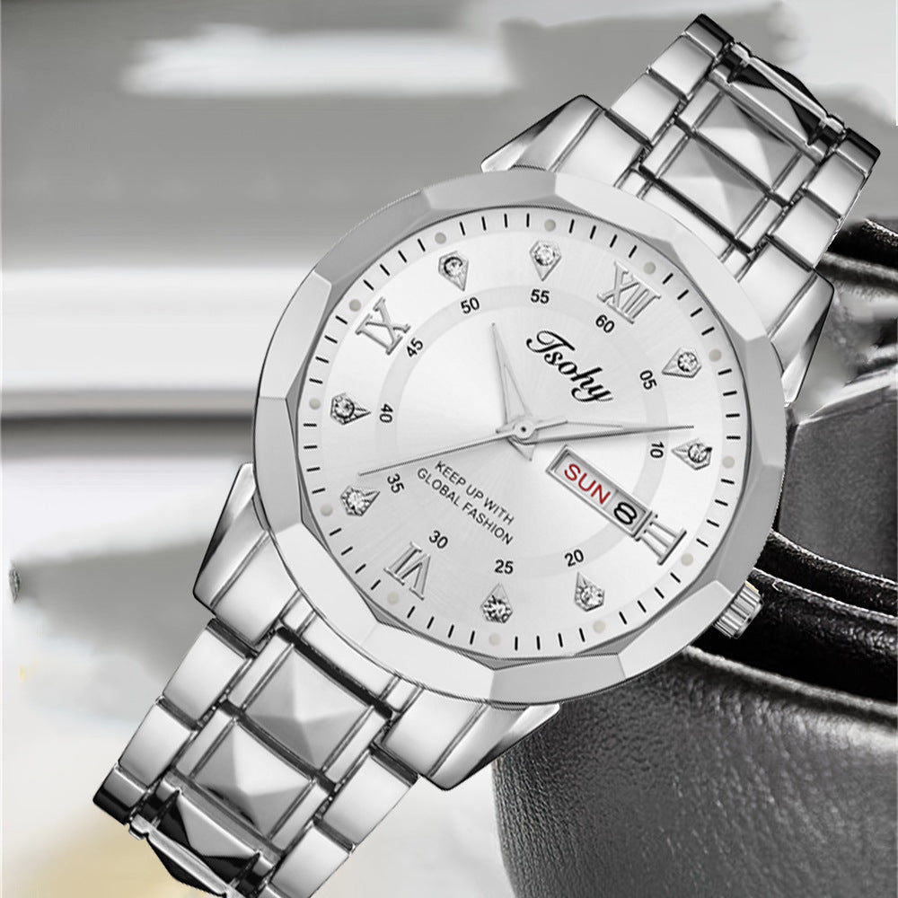 Quartz Watch Double Calendar Luminous Men