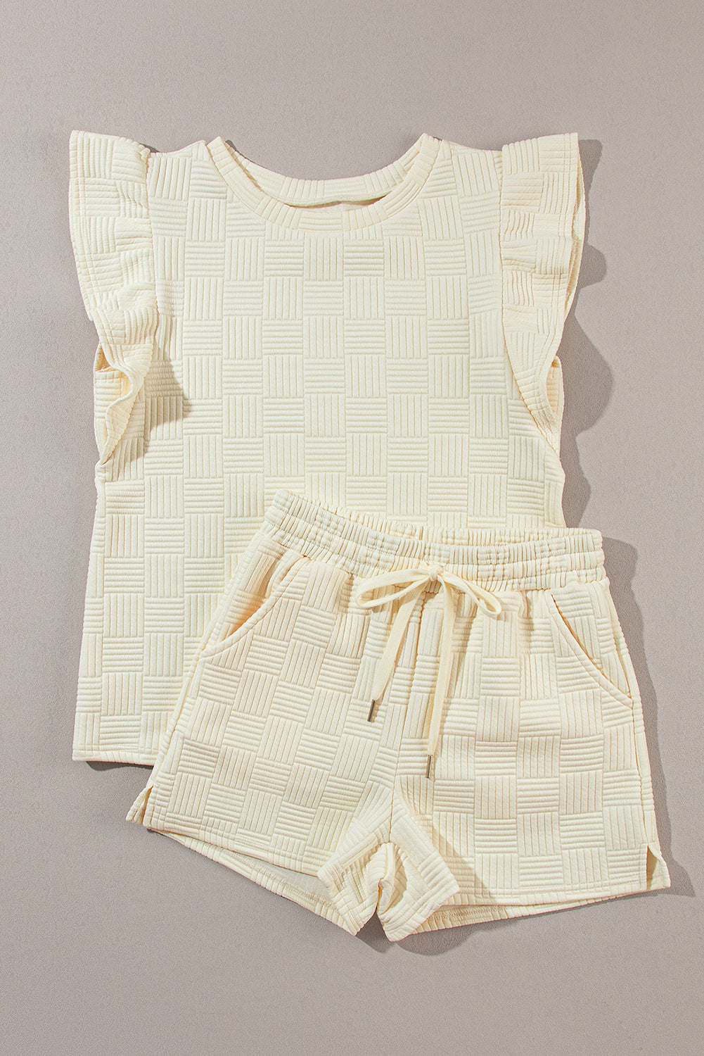 Pearl Textured Ruffled Sleeve Tee and Shorts Set