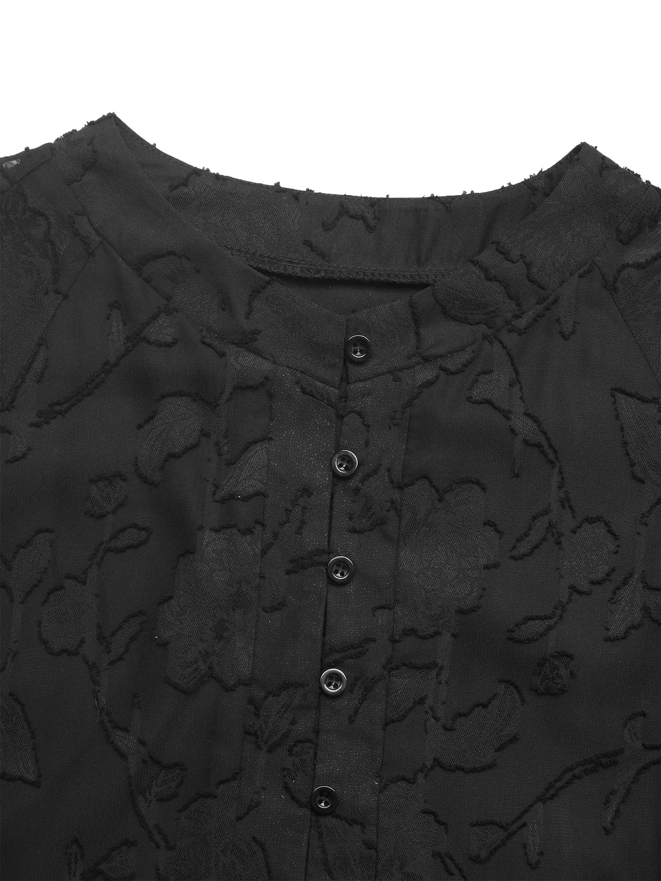 Button-Front Balloon Sleeve Mini Dress