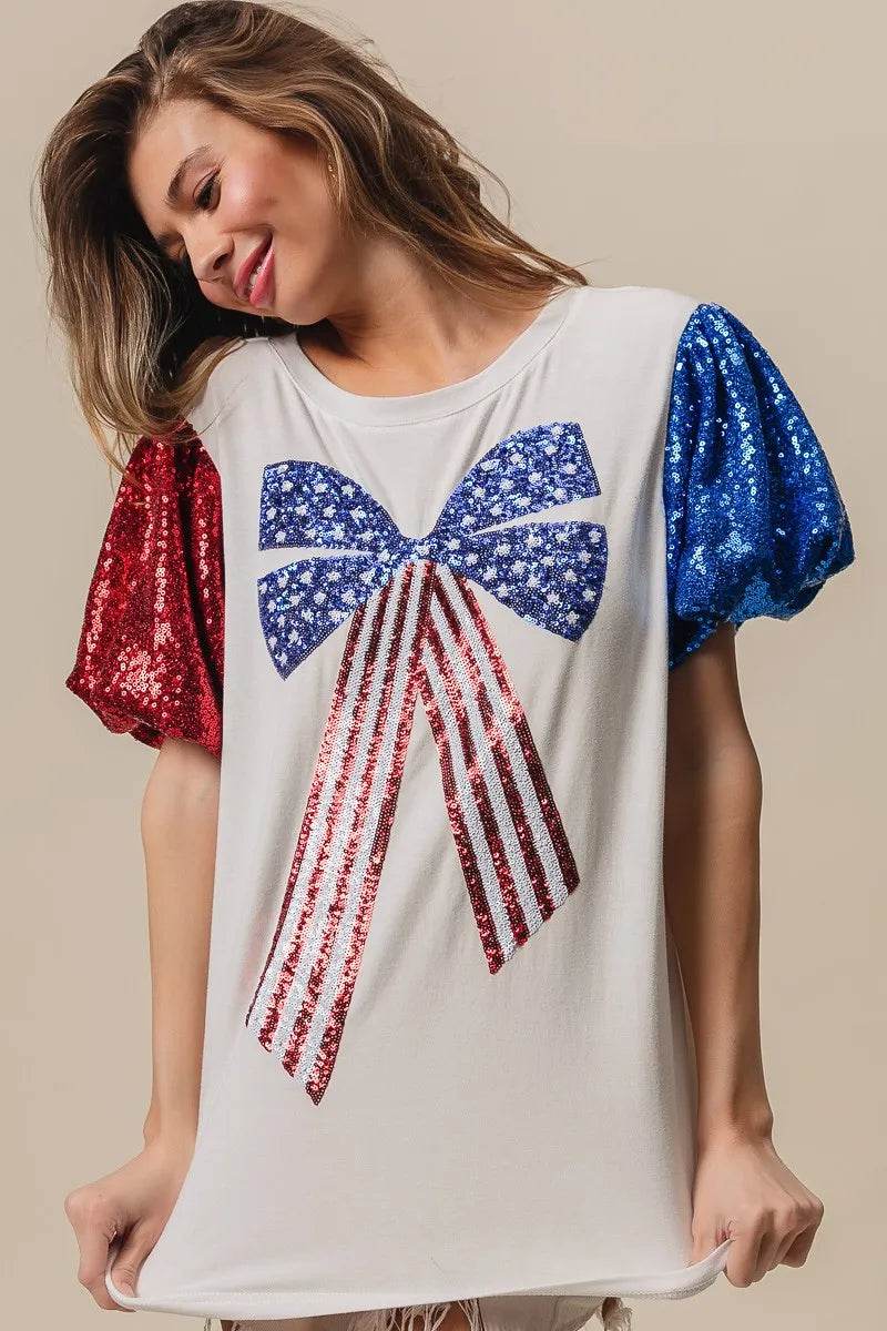 BiBi Sequin American Flag Bow Top