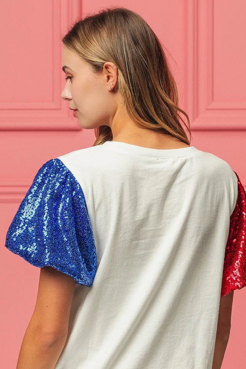 BiBi Sequin American Flag Bow Top