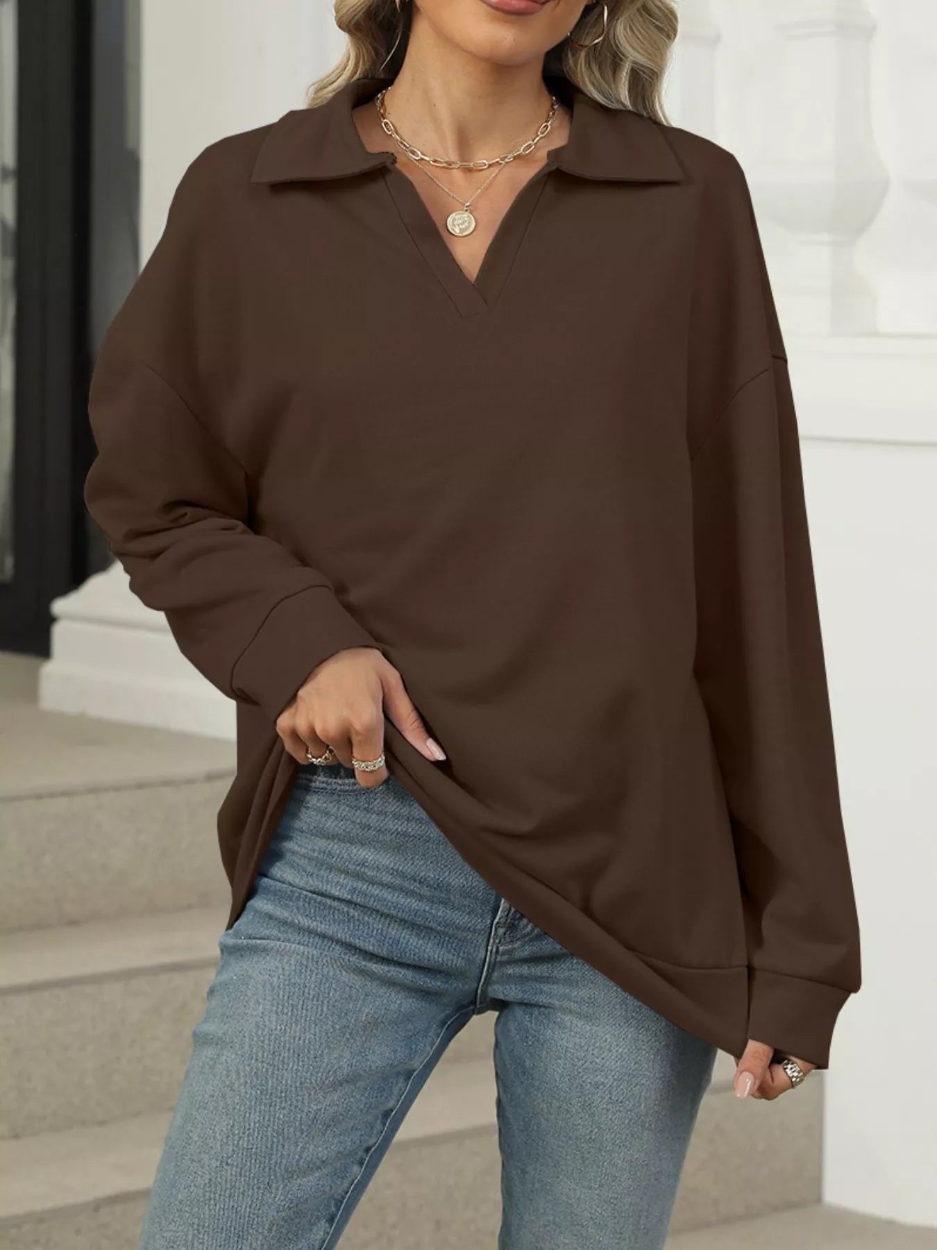 Johnny Collar Long Sleeve Sweatshirt