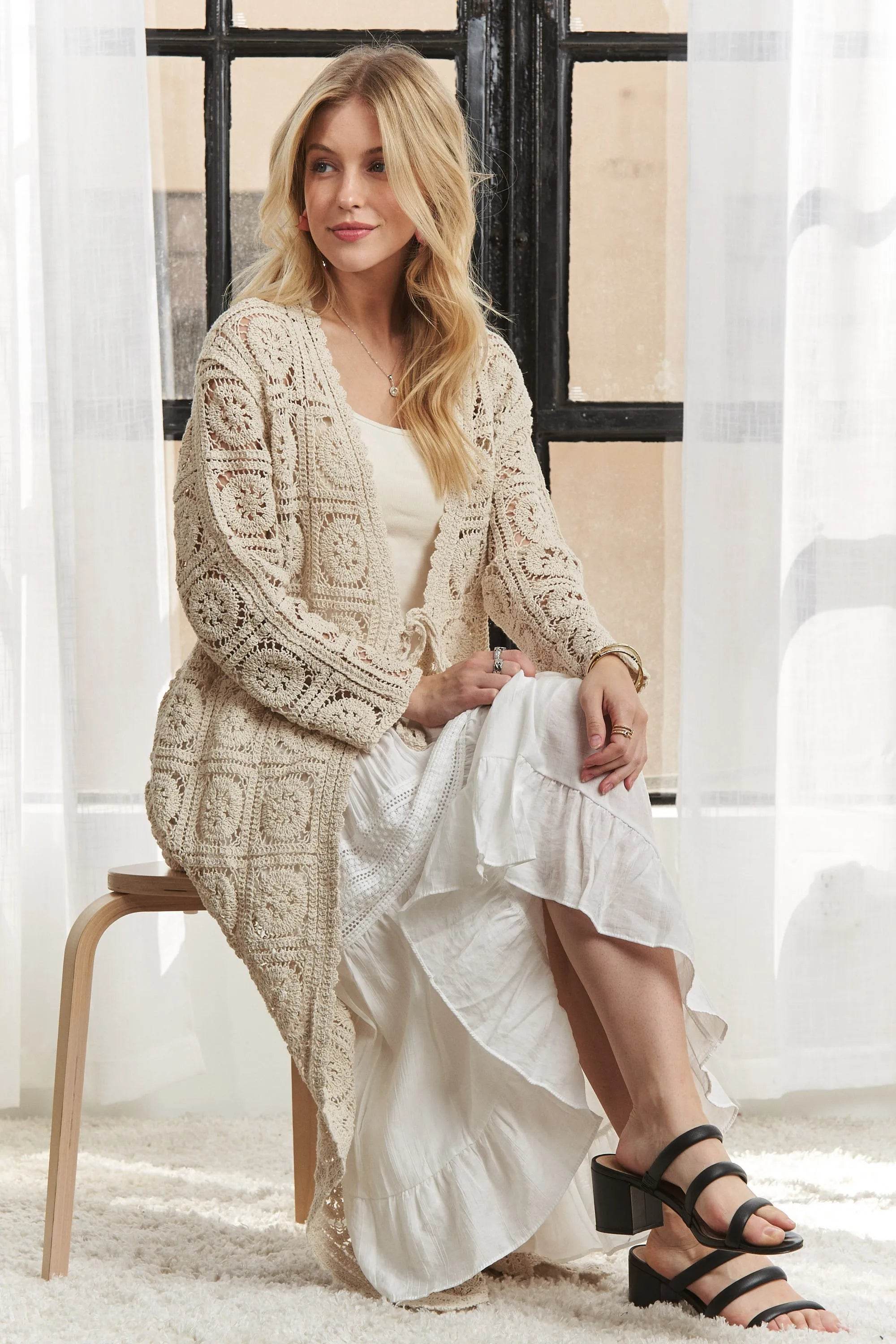 ADORA Long Sleeves Crochet Elastic Cardigan