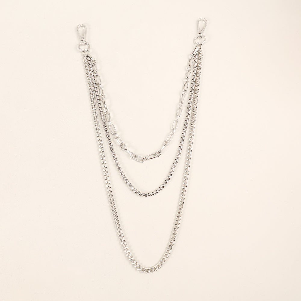 New European And American Style Pants Chain Men And Women Three-layer Silver Personality Chain With Jeans Punk Hip Hop Accessories