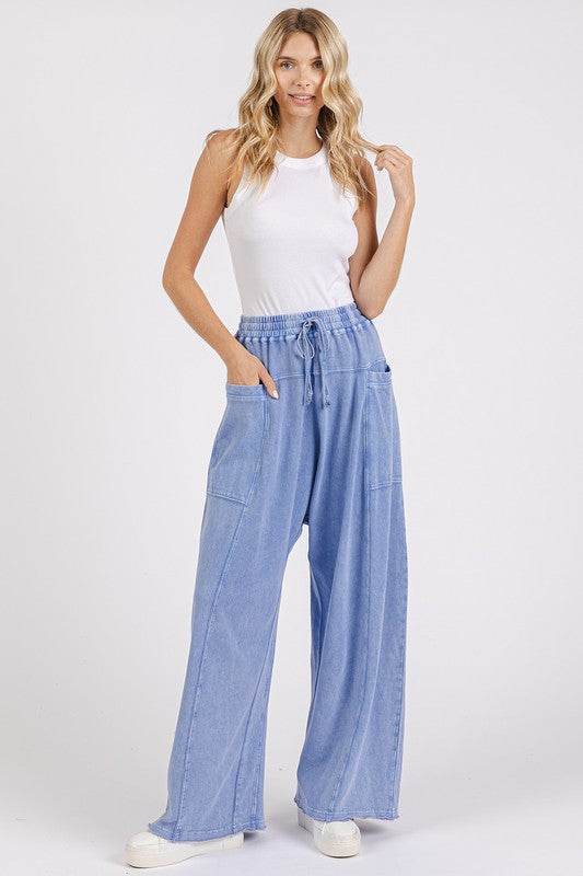 Mittoshop Mineral Wash Elastic Waist Baarrel Leg Baggy Pants