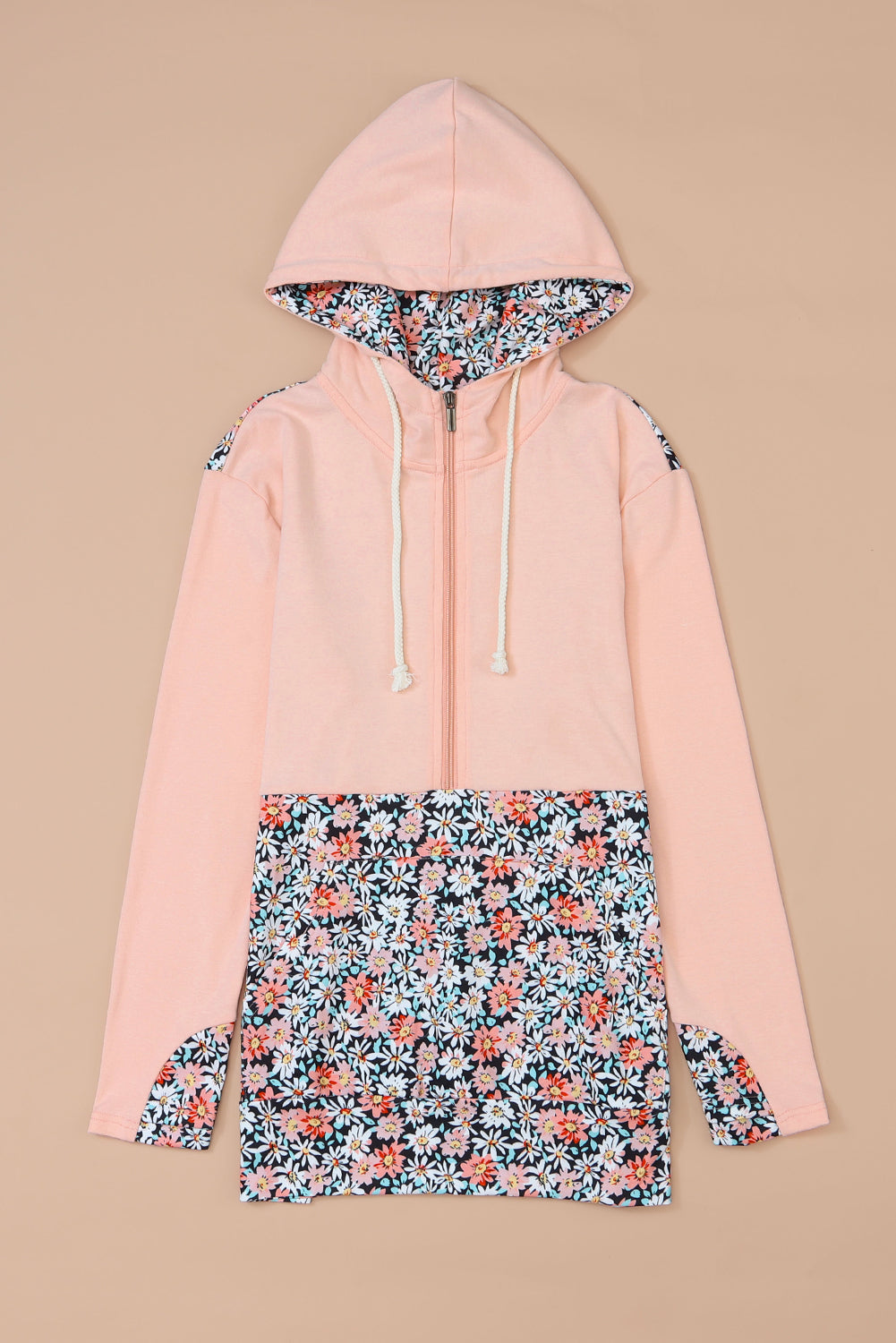 Gemma Floral Half Zip Kangaroo Pocket Hoodie