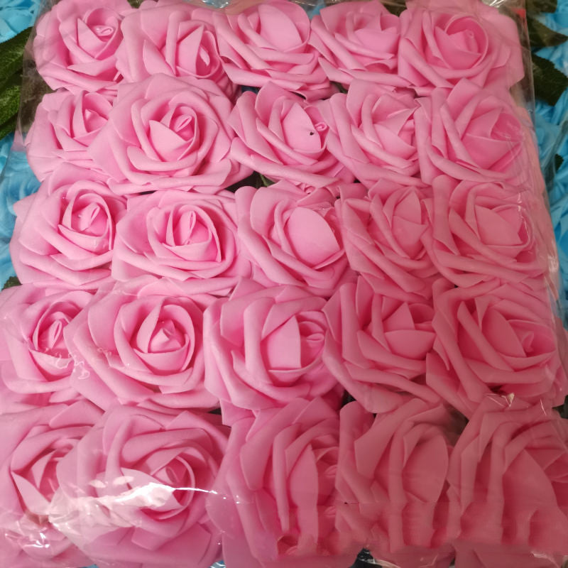 Foam Pe Rose Fake Flower With Rod And Leaf 25 Wedding Decoration Flowers Valentine's Day Gift