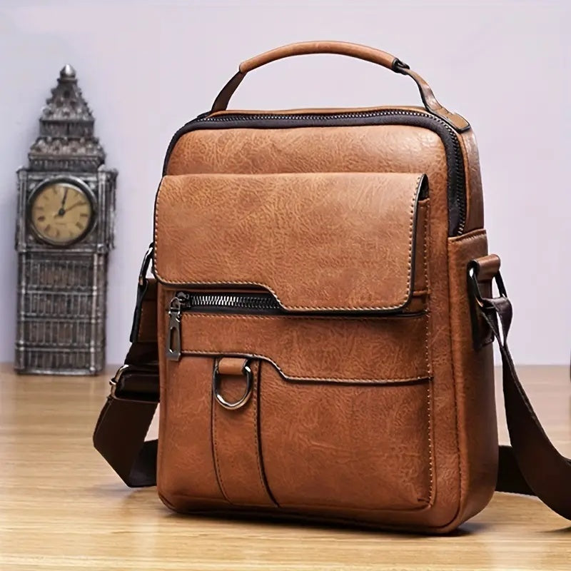Retro Style Vertical Sloping Backpack, Fashionable Brown Single Shoulder Backpack, Multiple Compartments, Adjustable Shoulder Strap, Business Casual, Durable Cloth Bag Small Sloping Backpack, Glowing