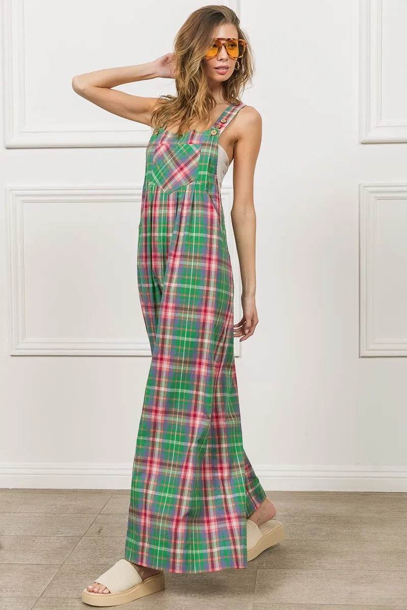 BiBi Multi Color Check Plaid Overall