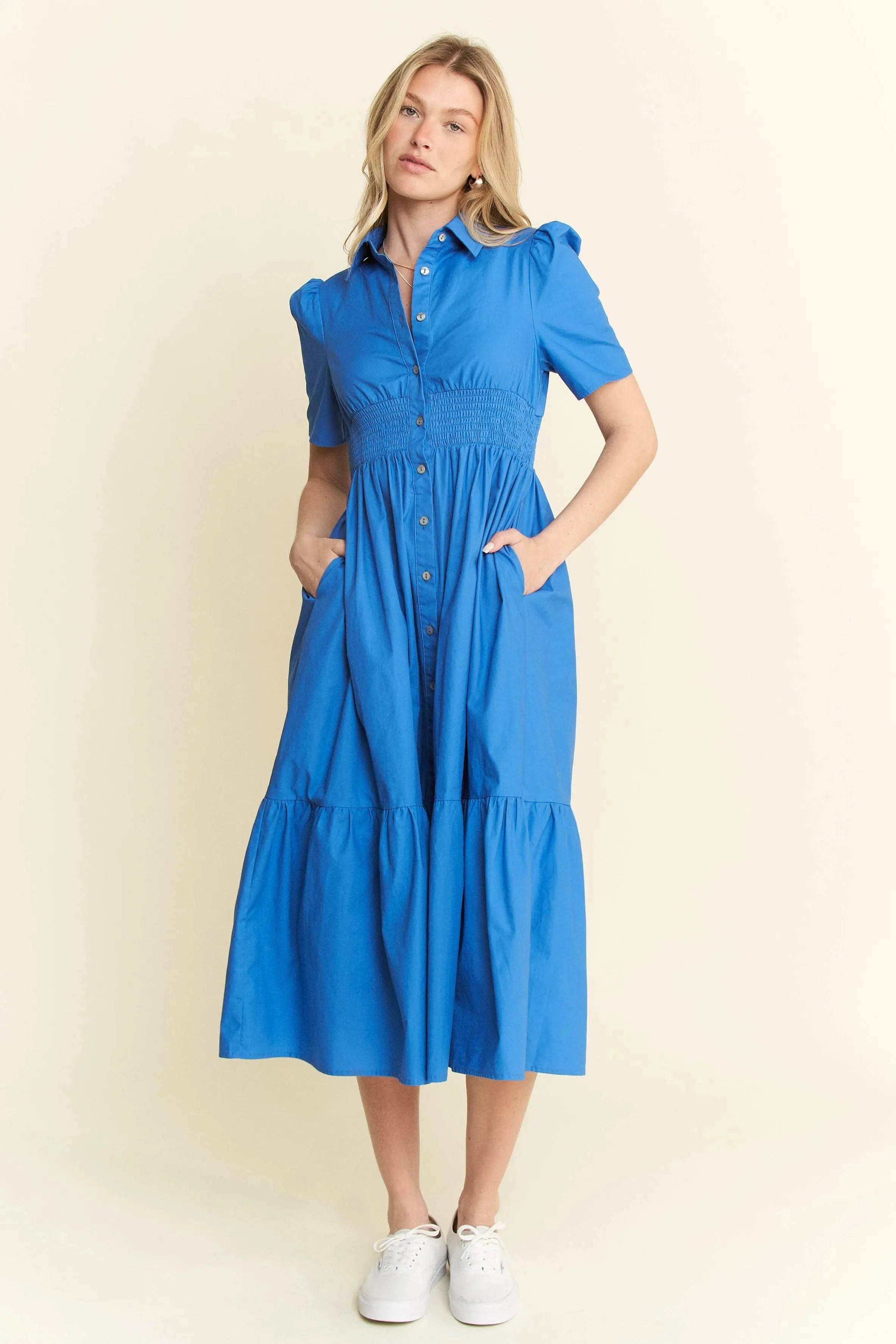 Jade By Jane Short Sleeve Button Down Midi Dress