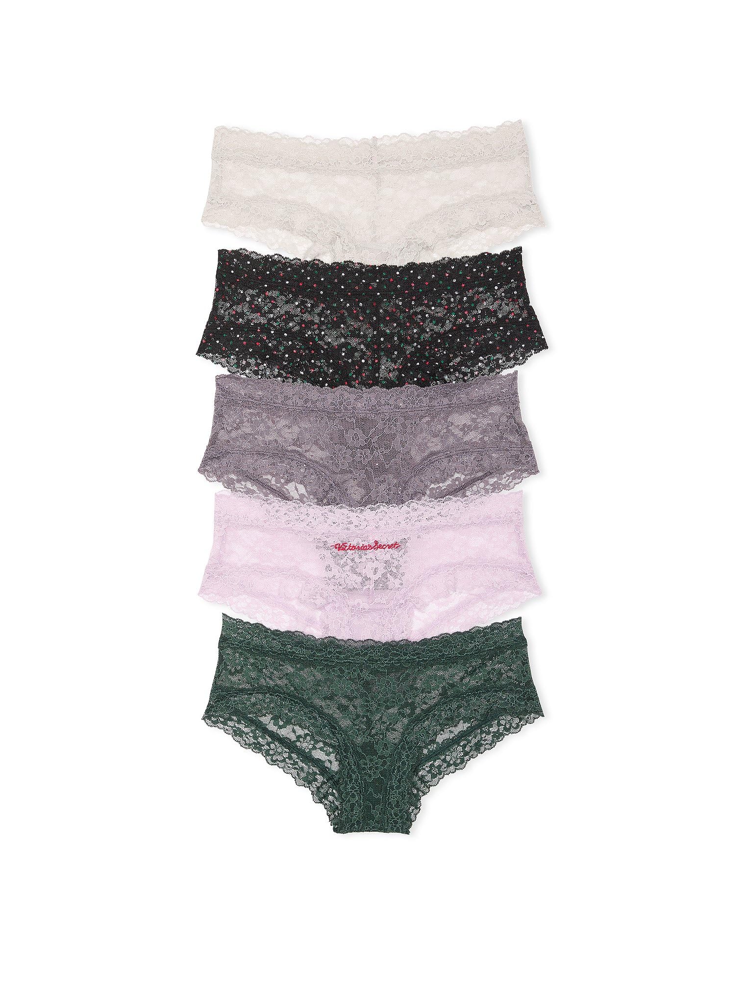 Victoria's Secret Lace Cheeky Panty Pack, Cheeky Panties for Women, Lace Panties, Hipster Panties, Ladies Underwear, Neutral Mix (M)
