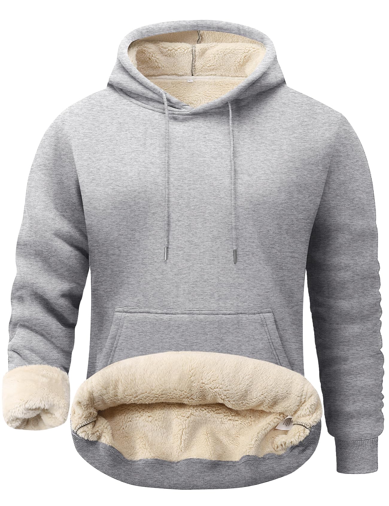 Flygo Men's Casual Fleece Sherpa Lined Hoodie Winter Warm Pullover Hooded Sweatshirt(Black-XL)