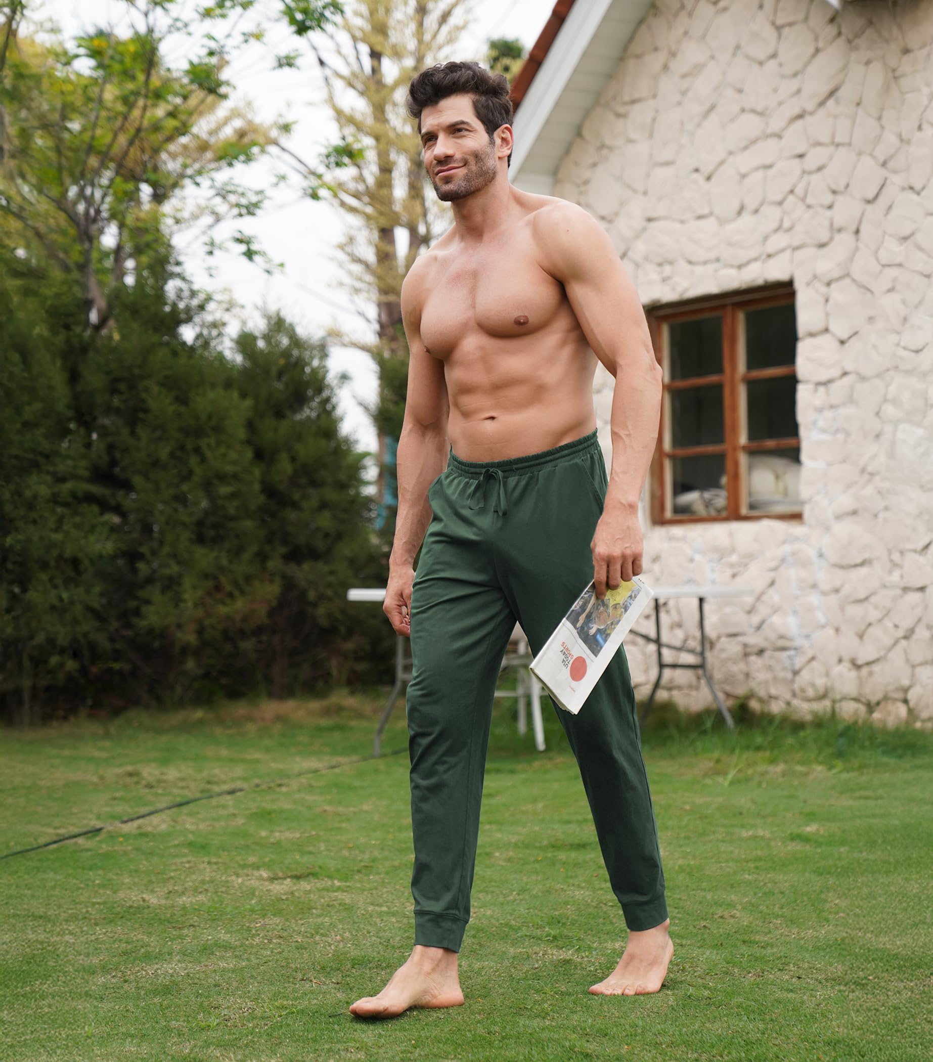 DAVID ARCHY Men's Pajama Pants Cotton Bottoms Soft Lightweight Loungewear with Drawstring and Pockets 2 Pack