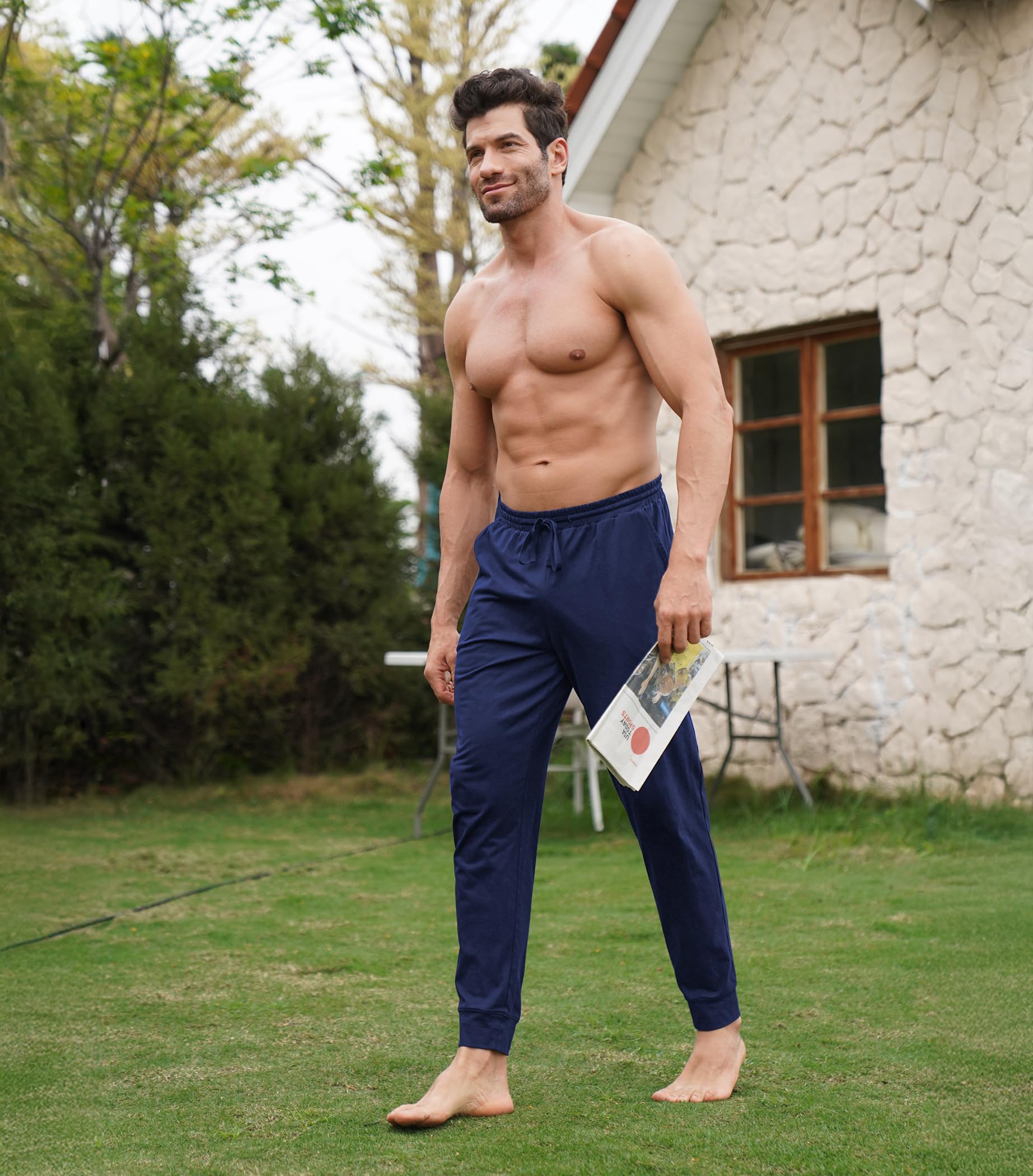 DAVID ARCHY Men's Pajama Pants Cotton Bottoms Soft Lightweight Loungewear with Drawstring and Pockets 2 Pack