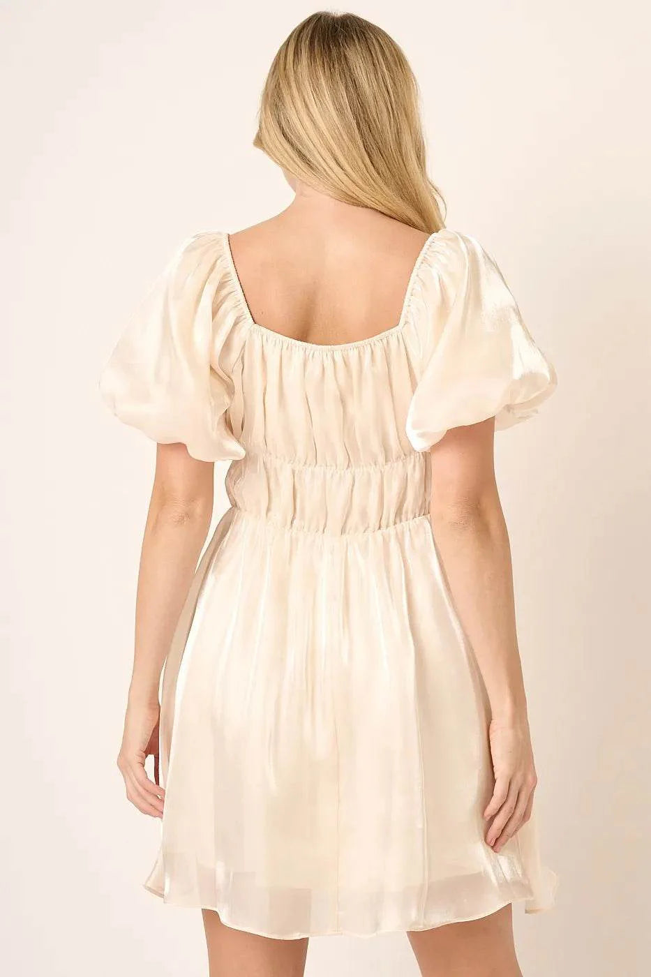 Mittoshop Metallic Organza Fabric Balloon Sleeve Mini Dress