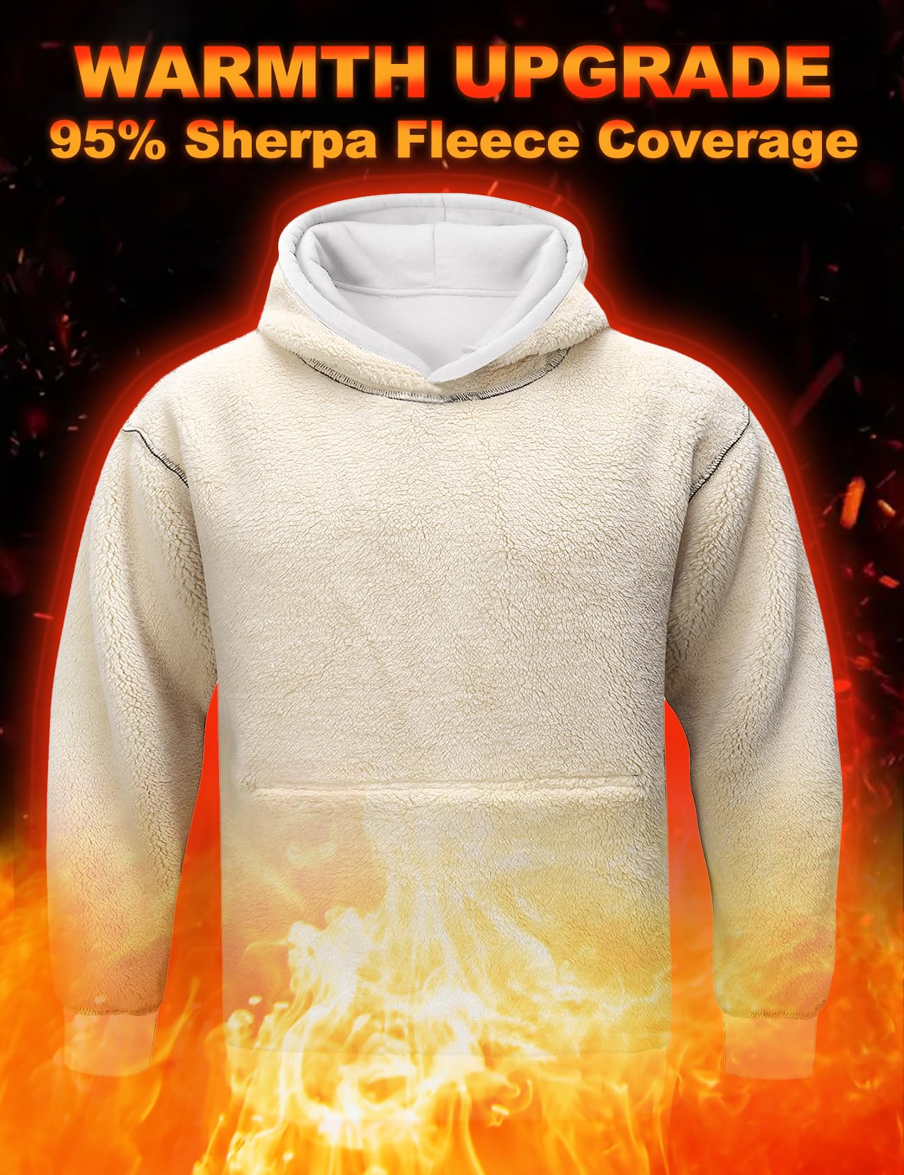 Flygo Men's Casual Fleece Sherpa Lined Hoodie Winter Warm Pullover Hooded Sweatshirt(Black-XL)