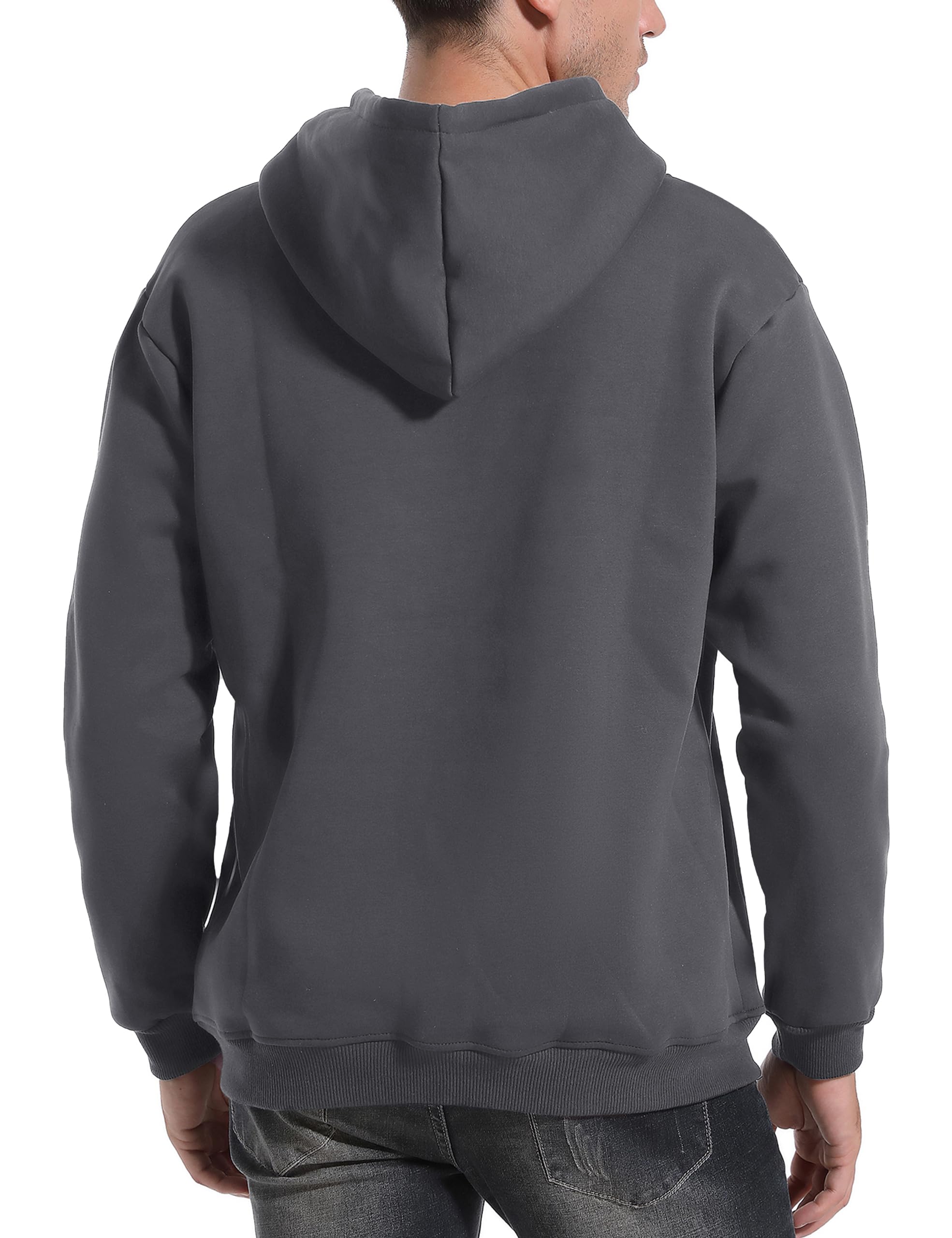 Flygo Men's Casual Fleece Sherpa Lined Hoodie Winter Warm Pullover Hooded Sweatshirt(Black-XL)