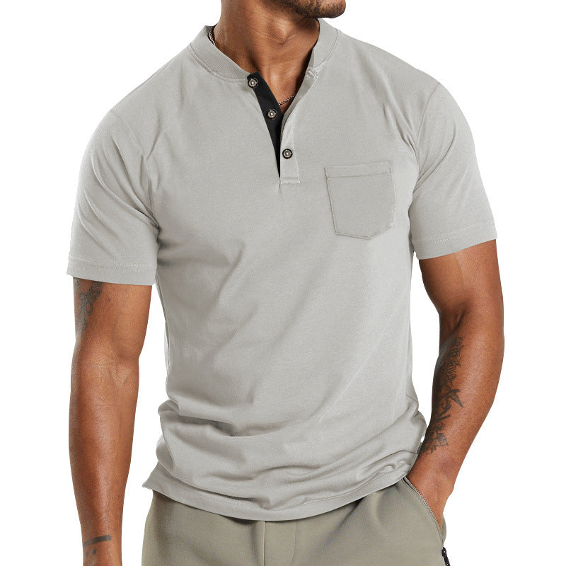 Plus Size Men's Short Sleeve Button Pocket T-shirt Polo